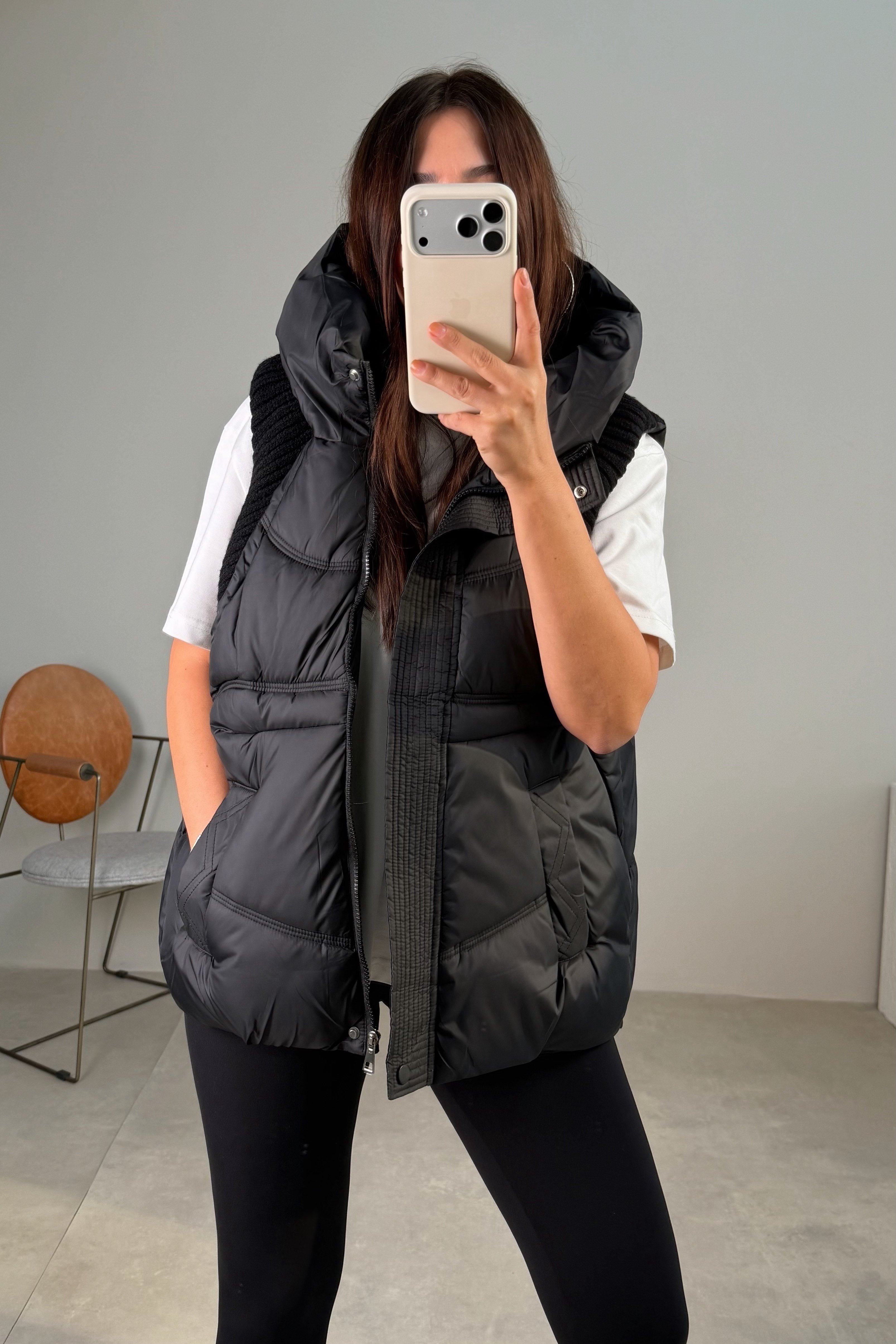 Kapüşonlu Puffer Yelek SİYAH