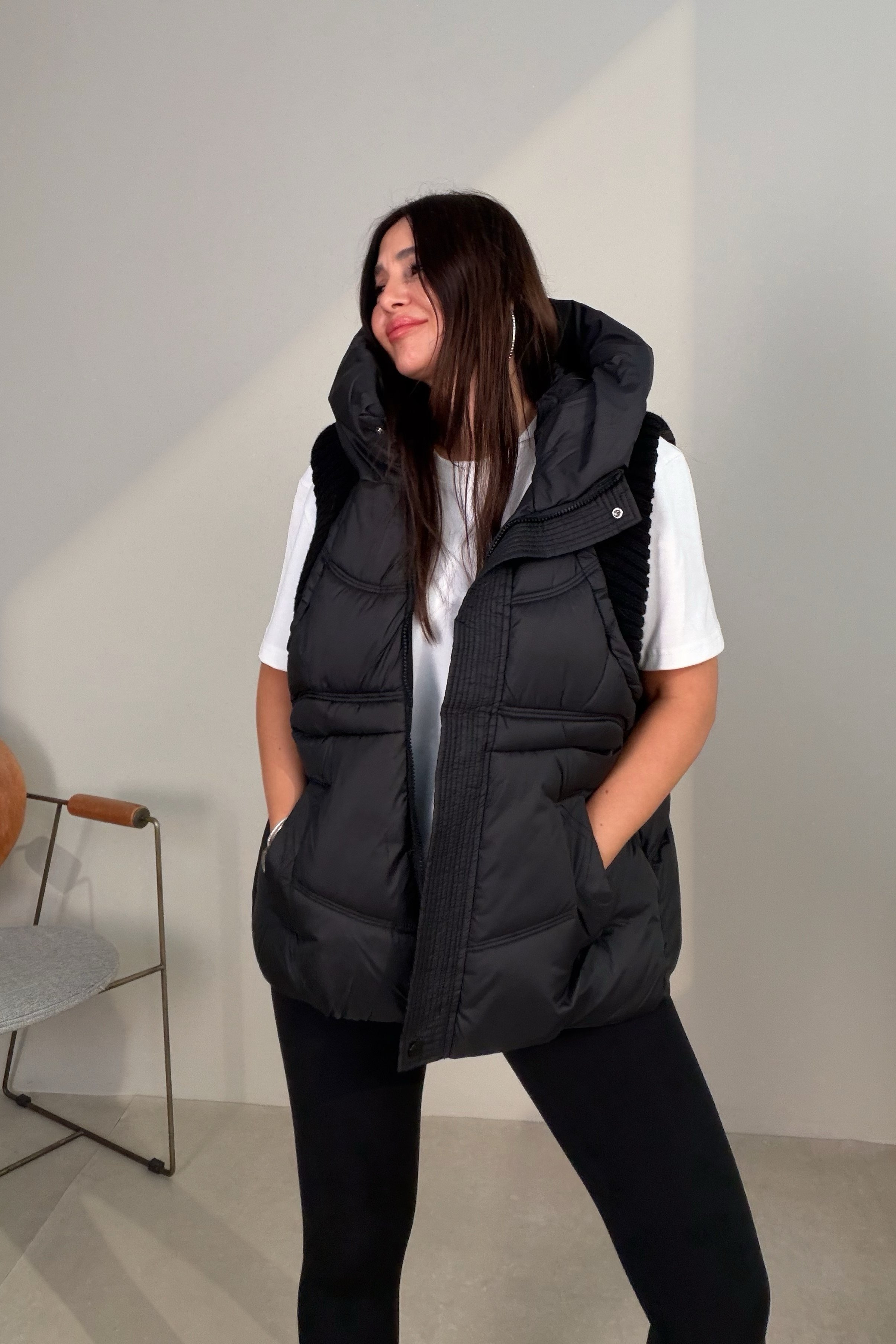 Kapüşonlu Puffer Yelek SİYAH