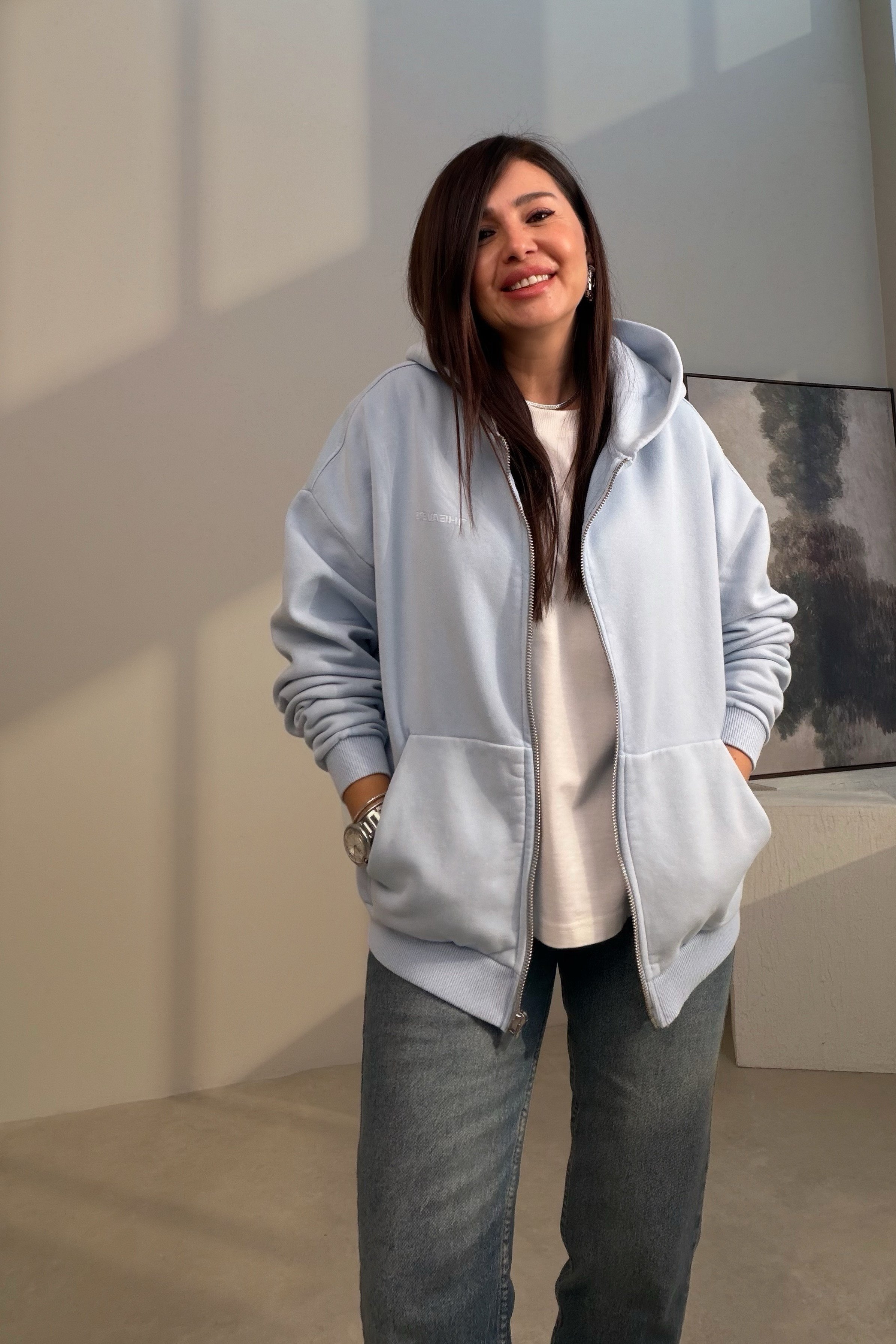 Kapüşonlu Sweatshirt BUZ MAVİSİ