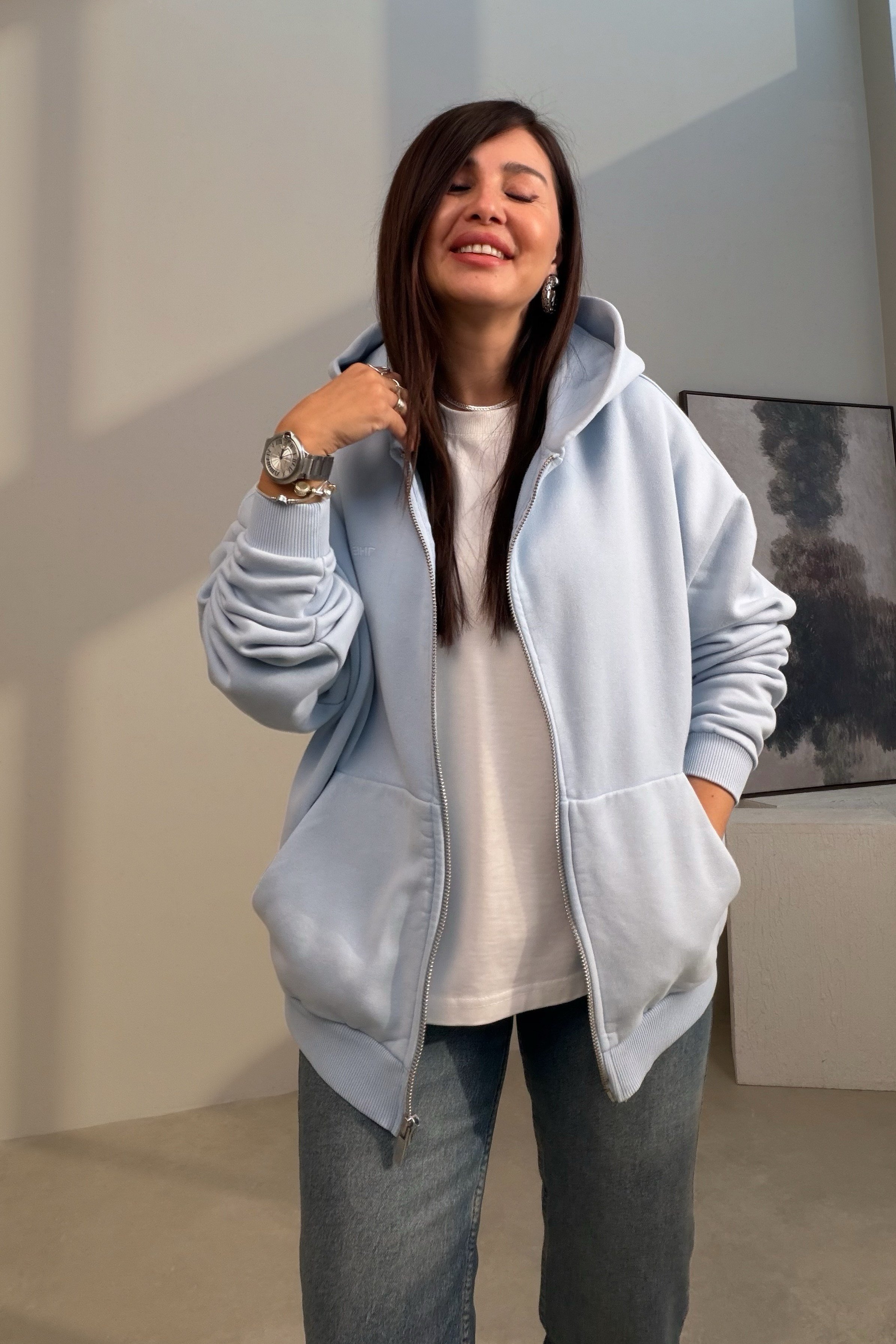 Kapüşonlu Sweatshirt BUZ MAVİSİ