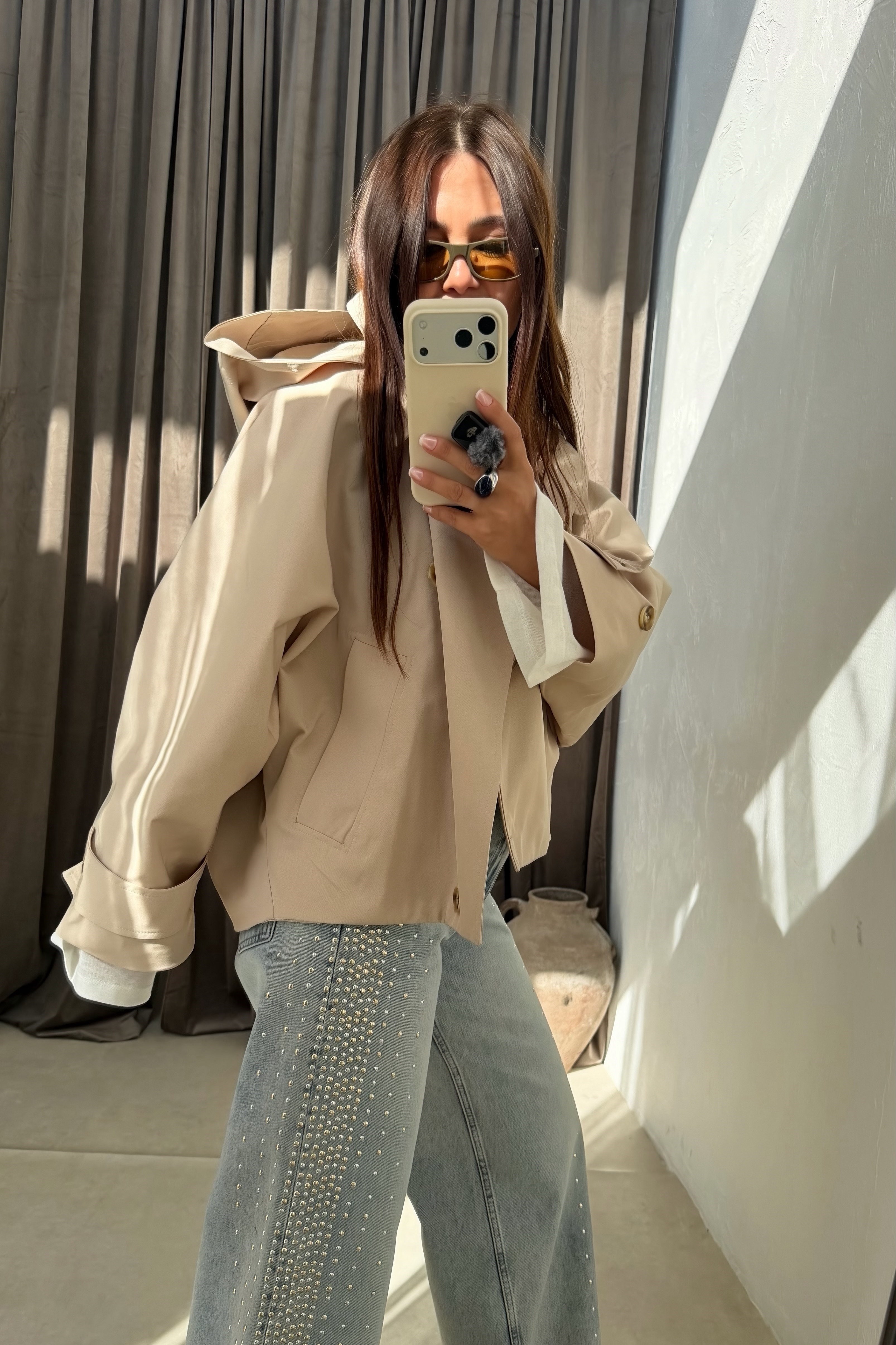 Kapüşonlu Trenchcoat BEJ