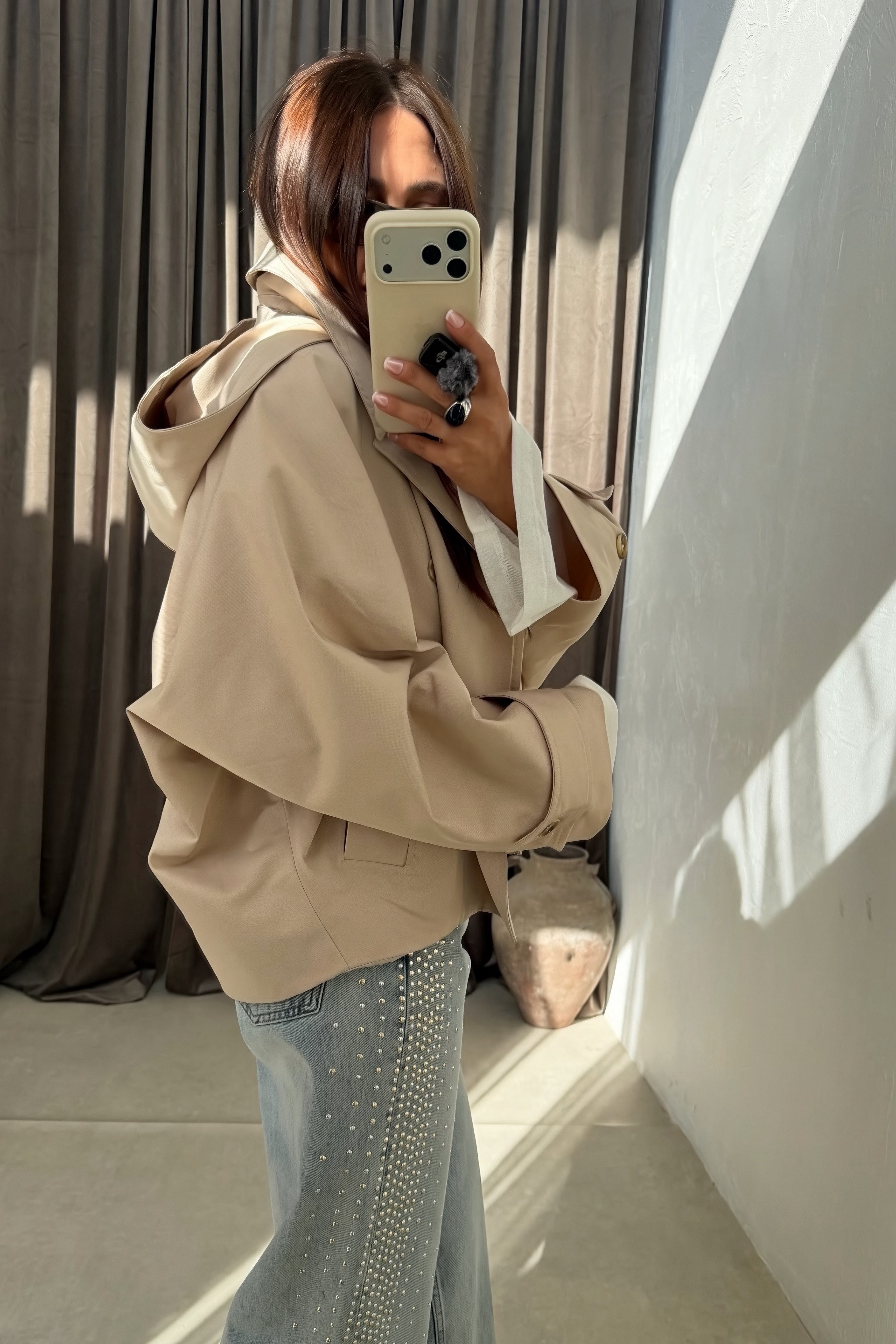 Kapüşonlu Trenchcoat BEJ