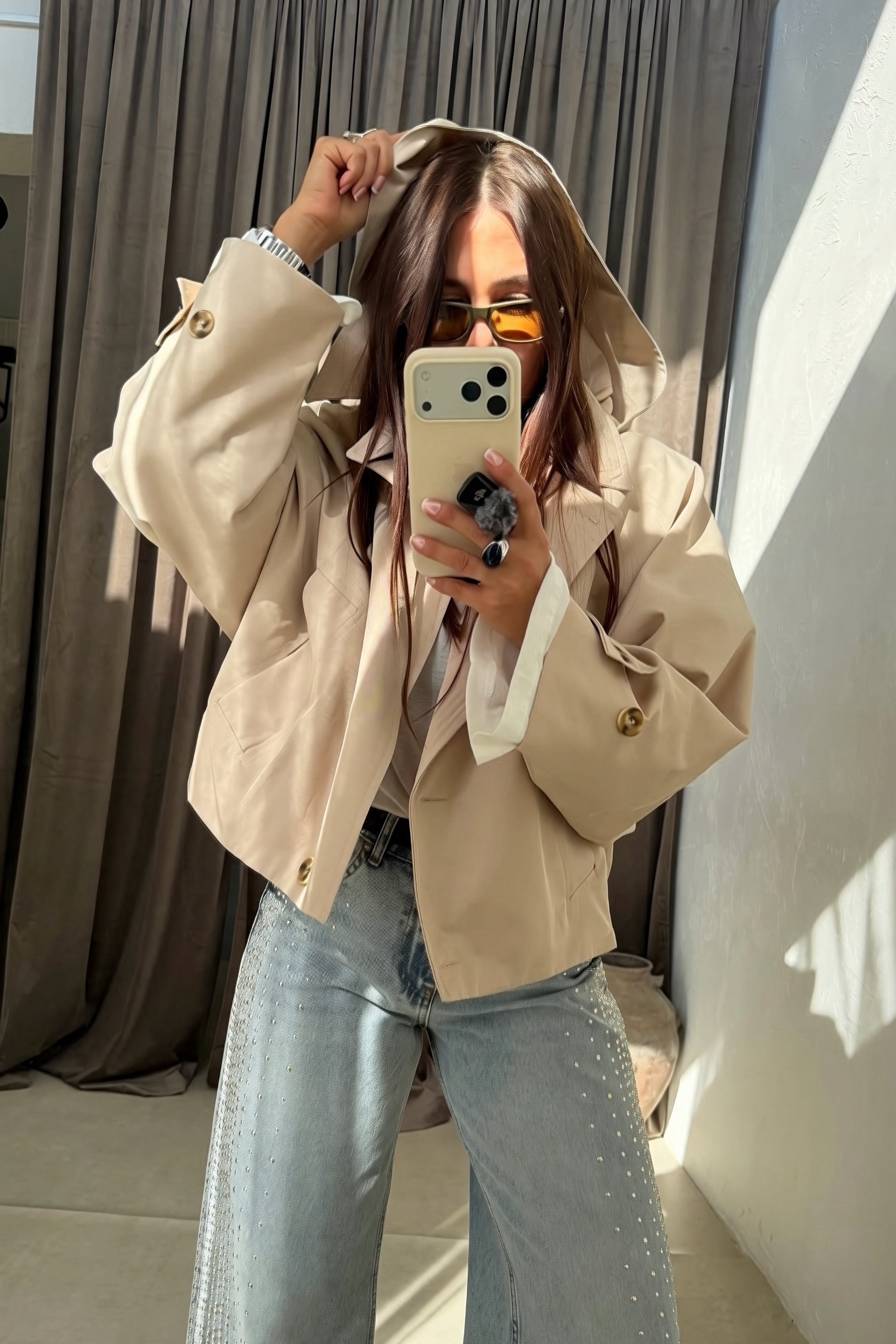 Kapüşonlu Trenchcoat BEJ