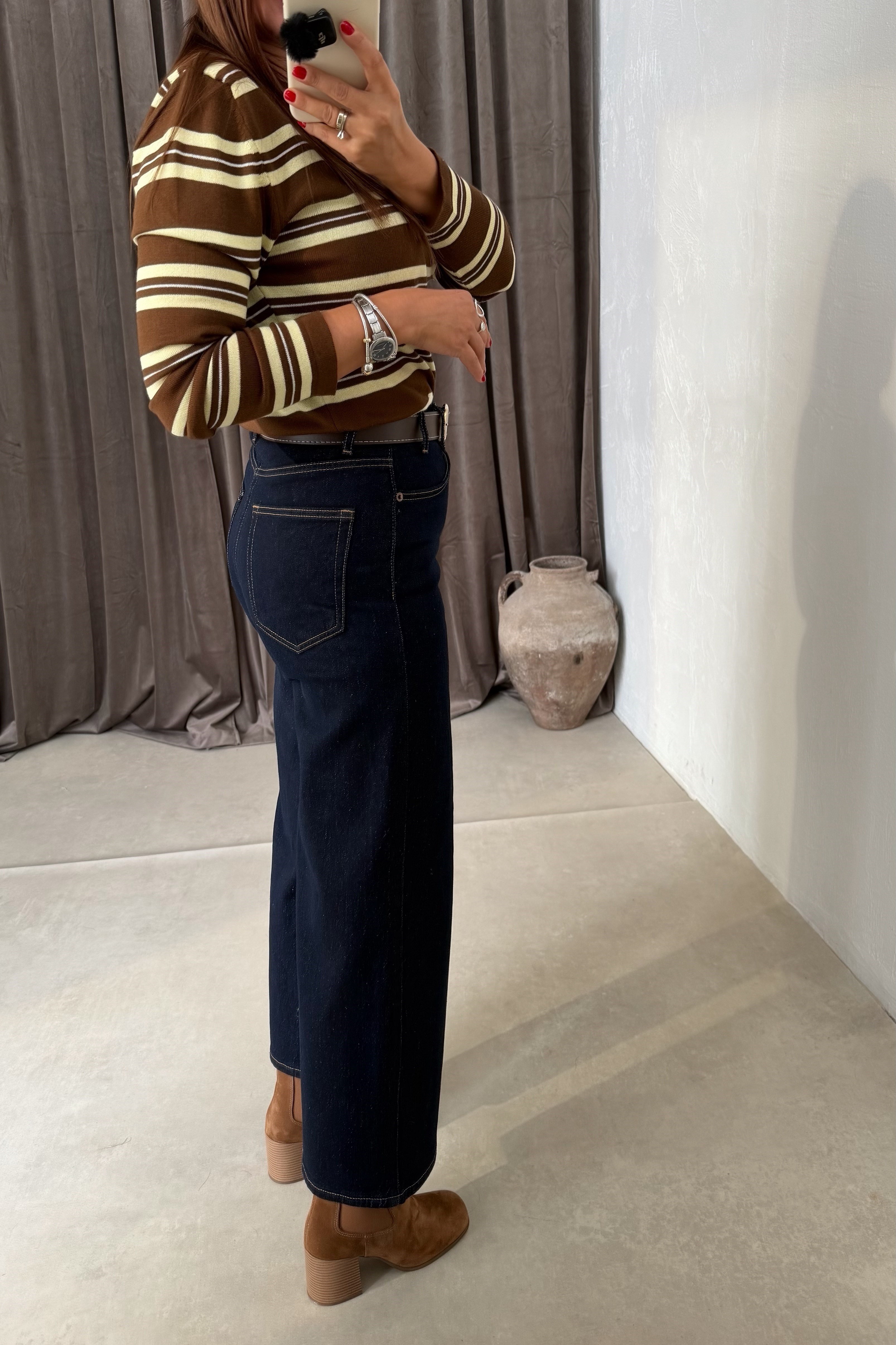 Kemerli Boy Fit Jean LACİVERT