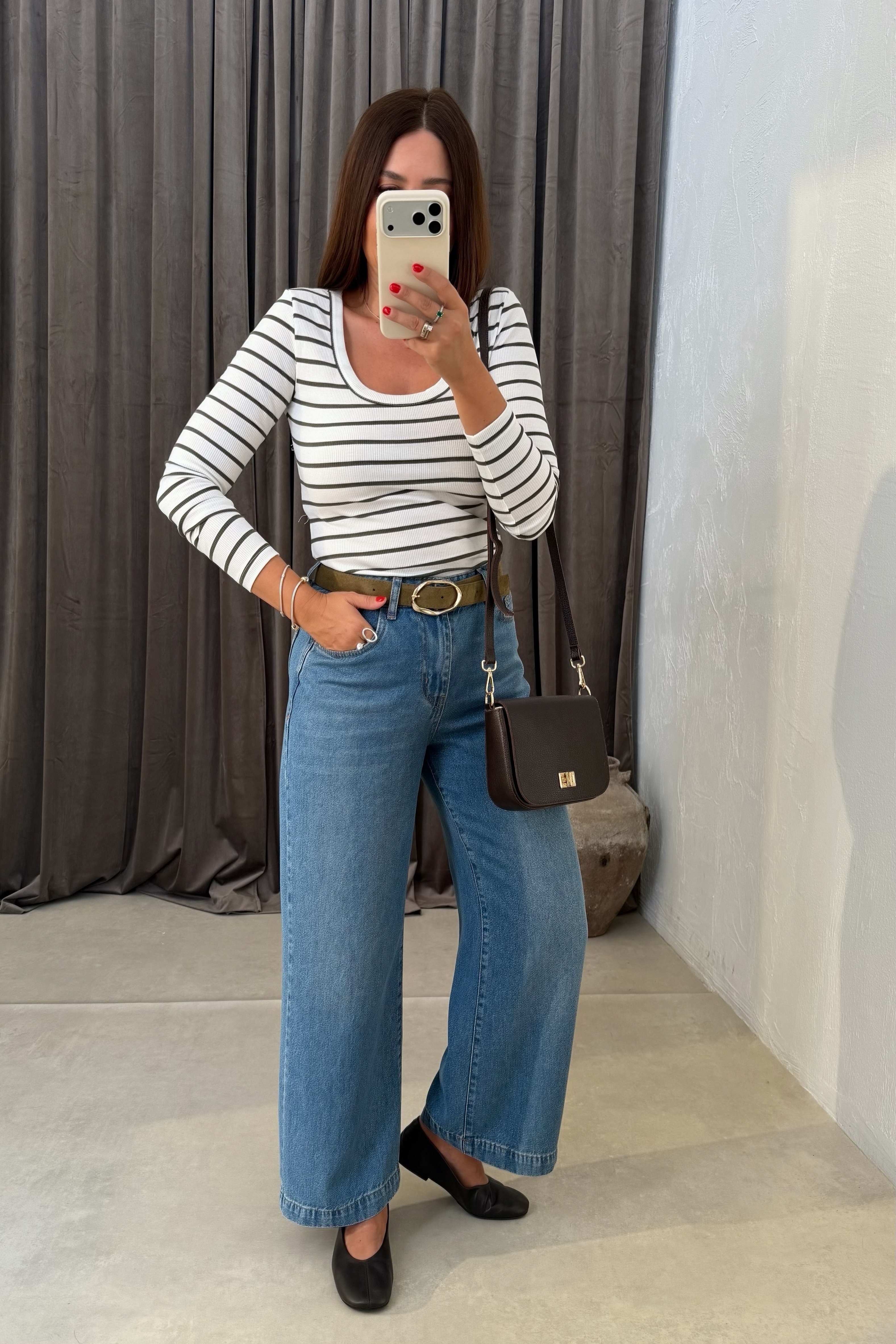 Kemerli Geniş Paça Jean MAVİ