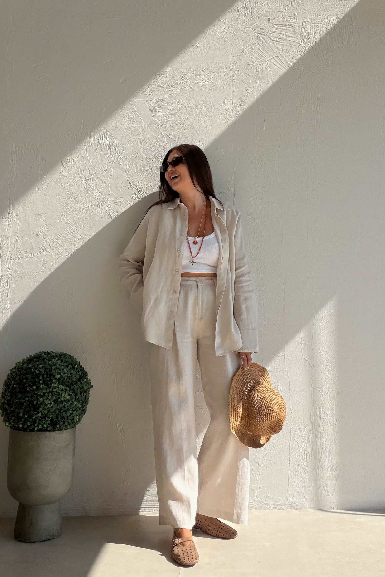 Keten Gömlek Pantalon Takım EKRU