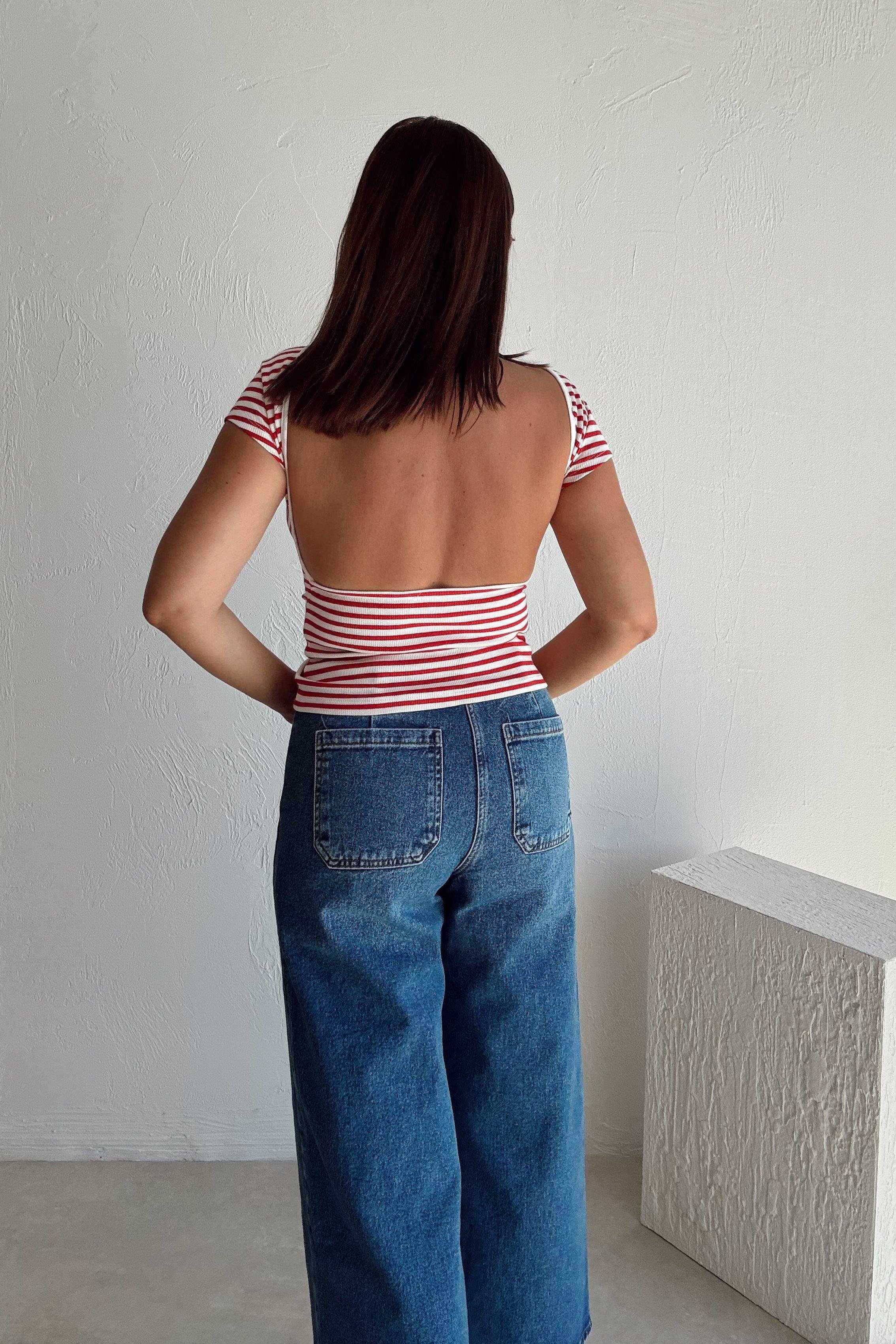 Kırmızı Çizgili Dekolteli Basic 