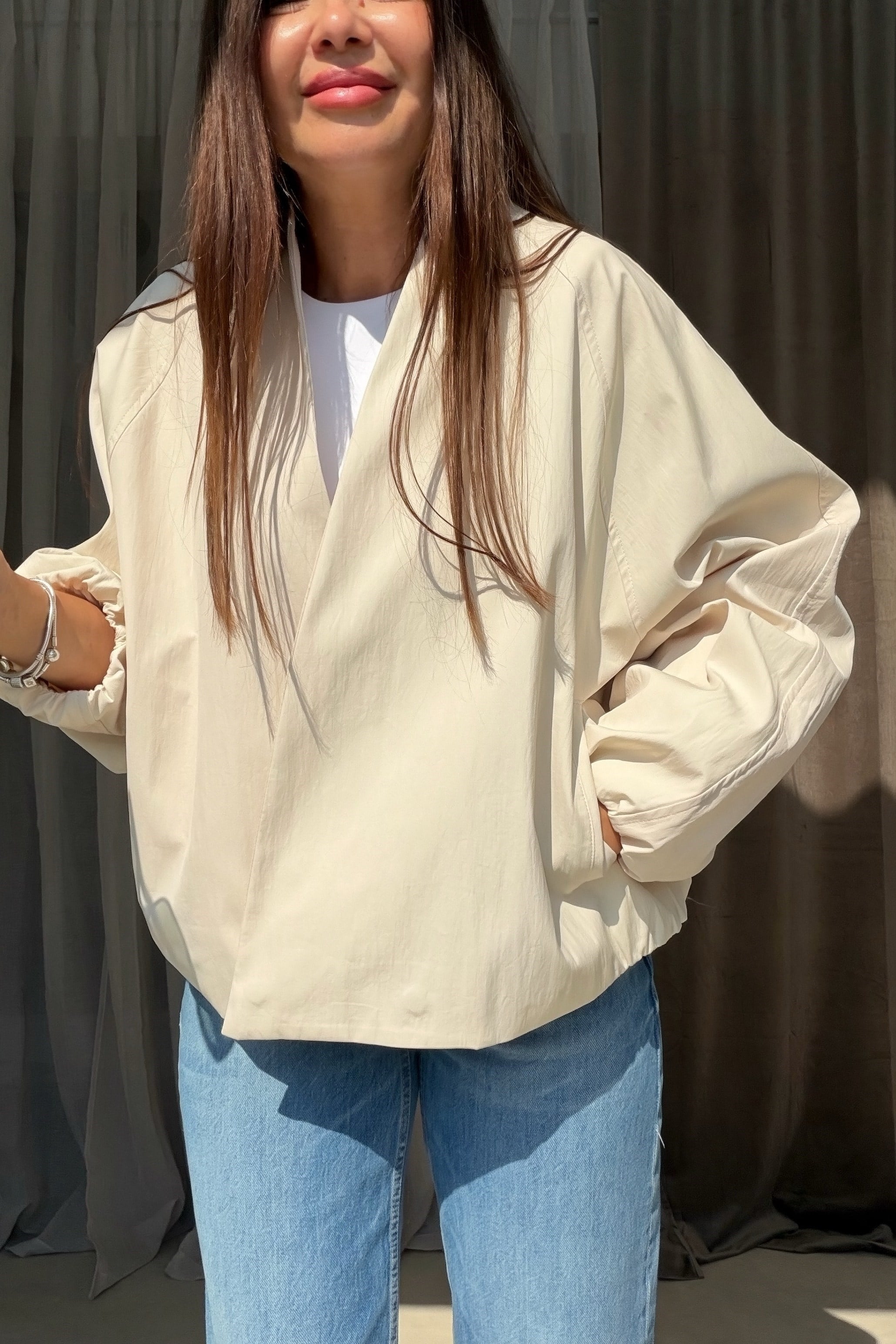 Kruvaze Raglan Ceket EKRU