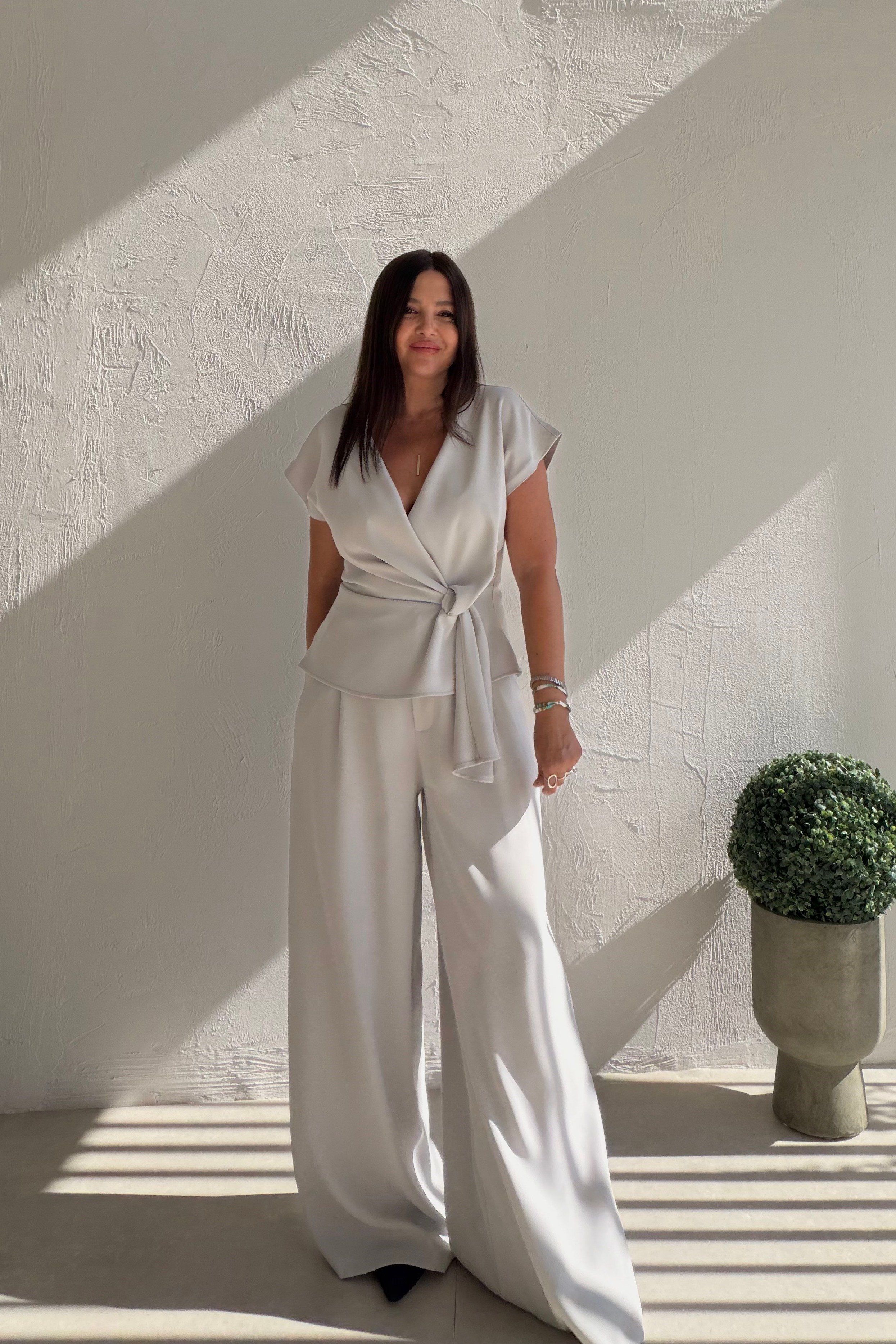 Kruveze Dökümlü Pantolon Bluz Takım GRİ
