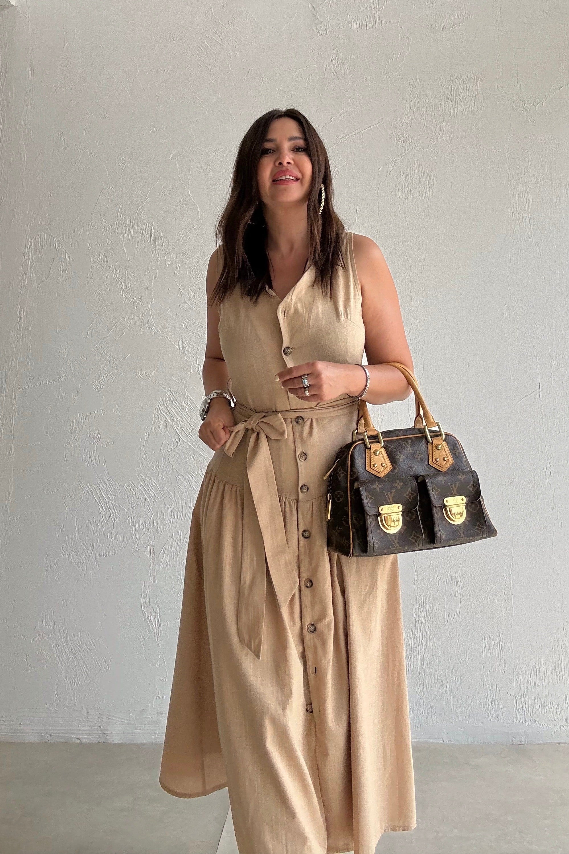 Kuşaklı Kolsuz Elbise CAMEL