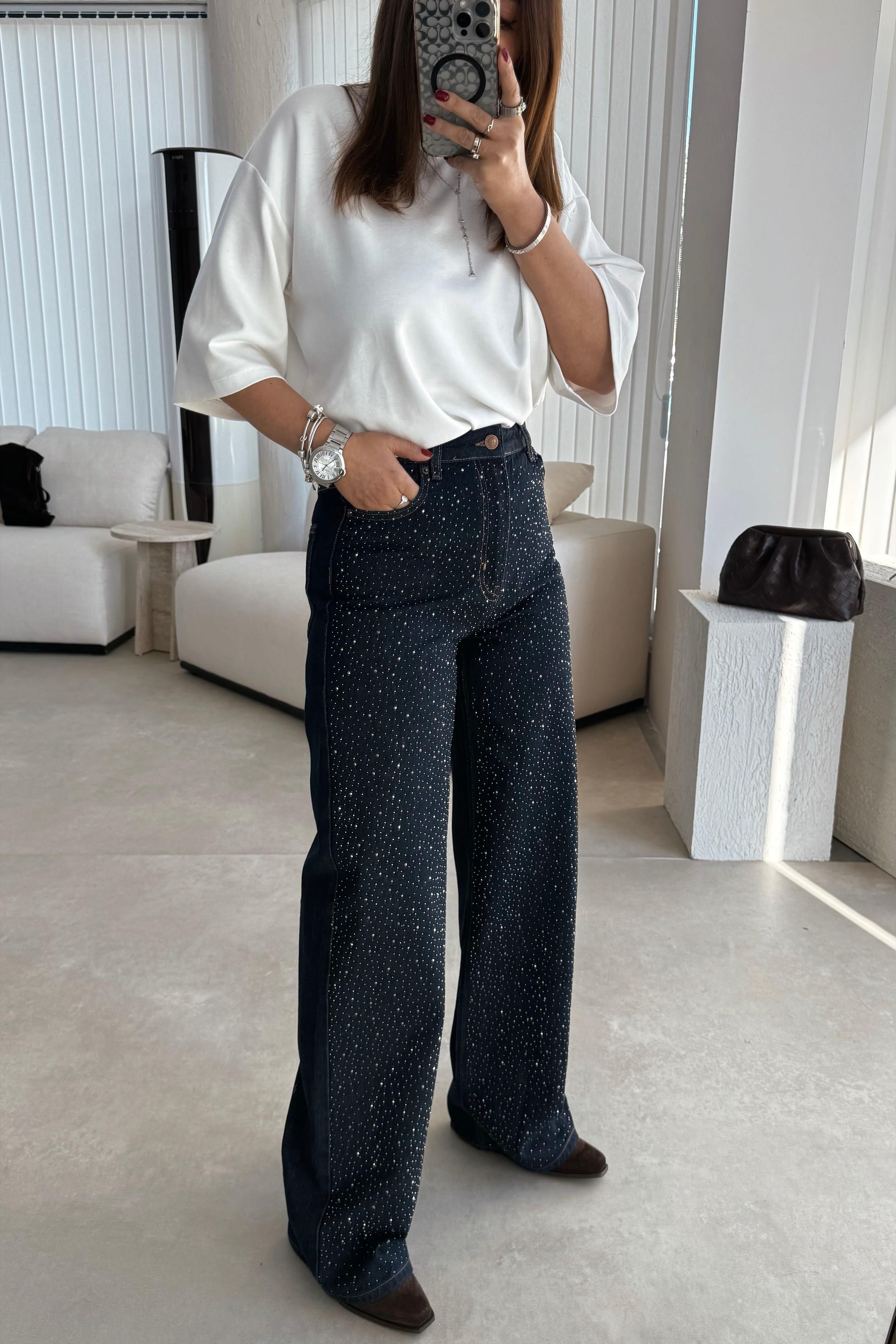Lacivert Pırıltılı Jean 