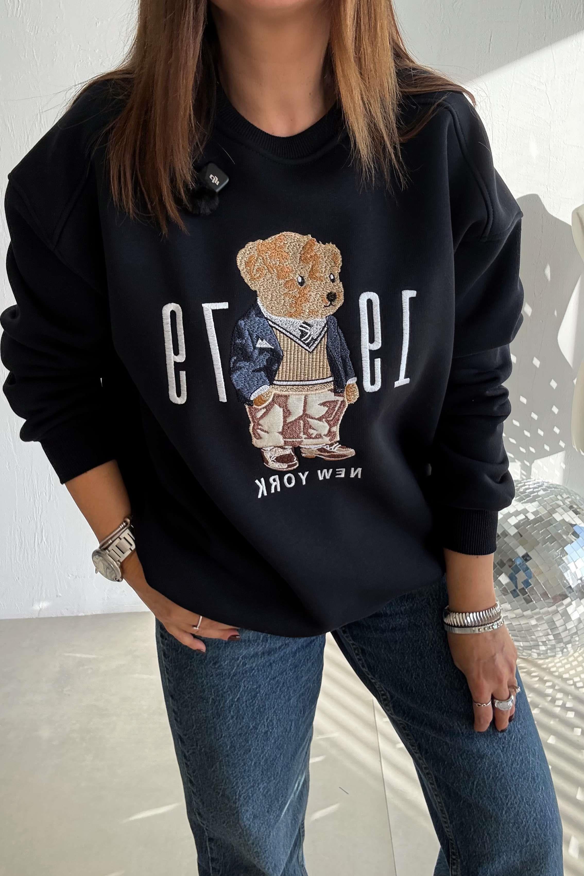 Lacivert Teddy Nakışlı Sweatshirt 