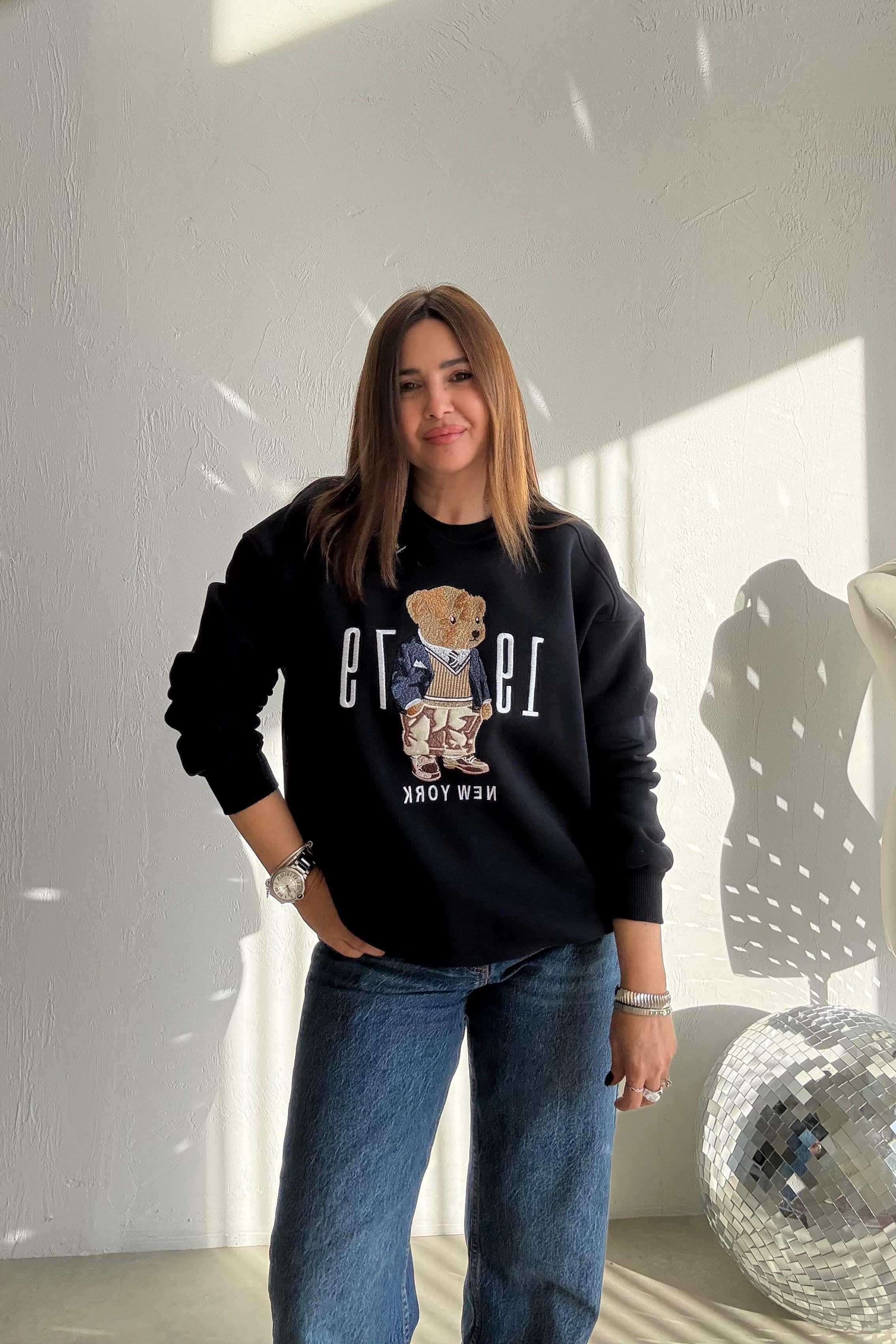 Lacivert Teddy Nakışlı Sweatshirt 