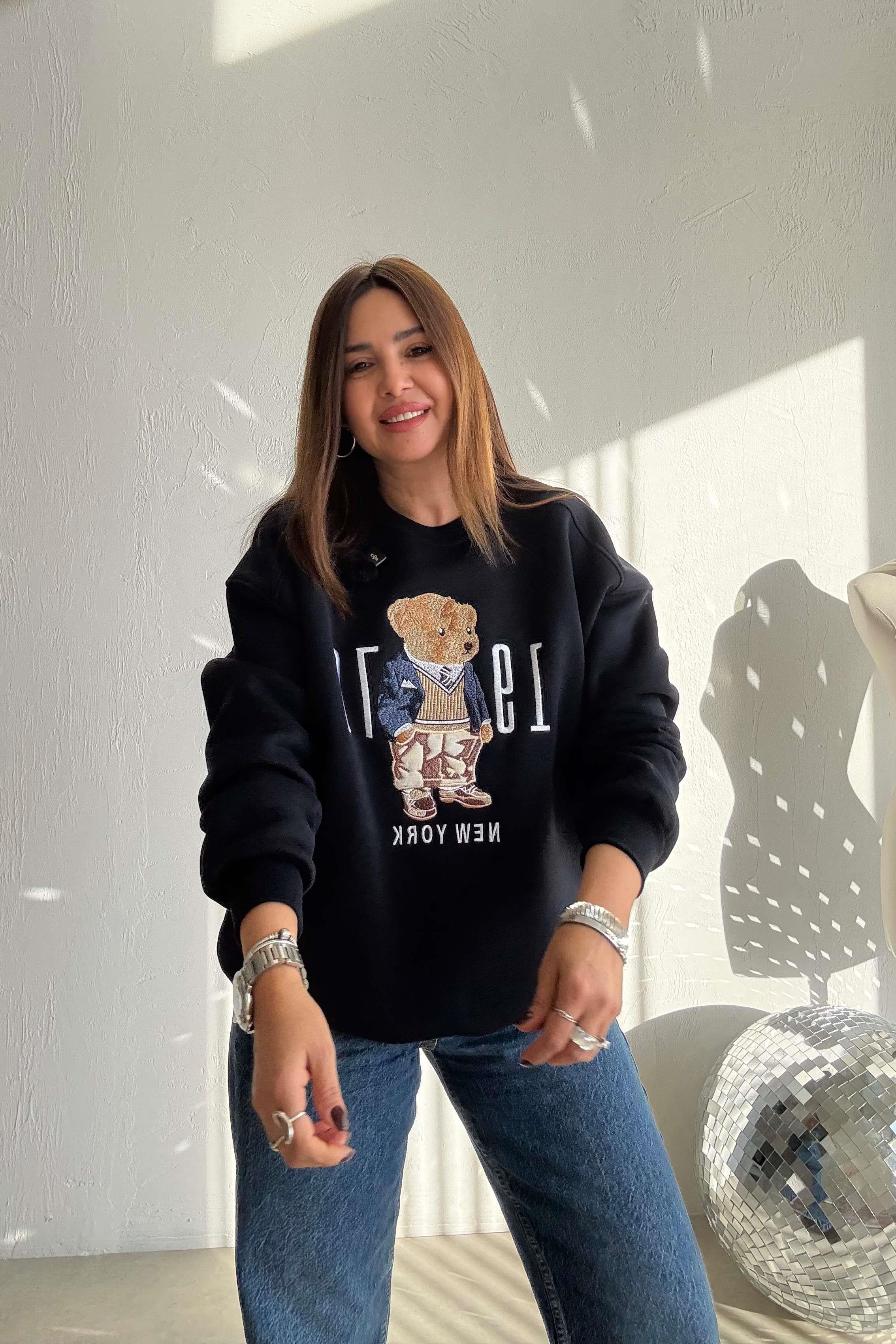 Lacivert Teddy Nakışlı Sweatshirt 
