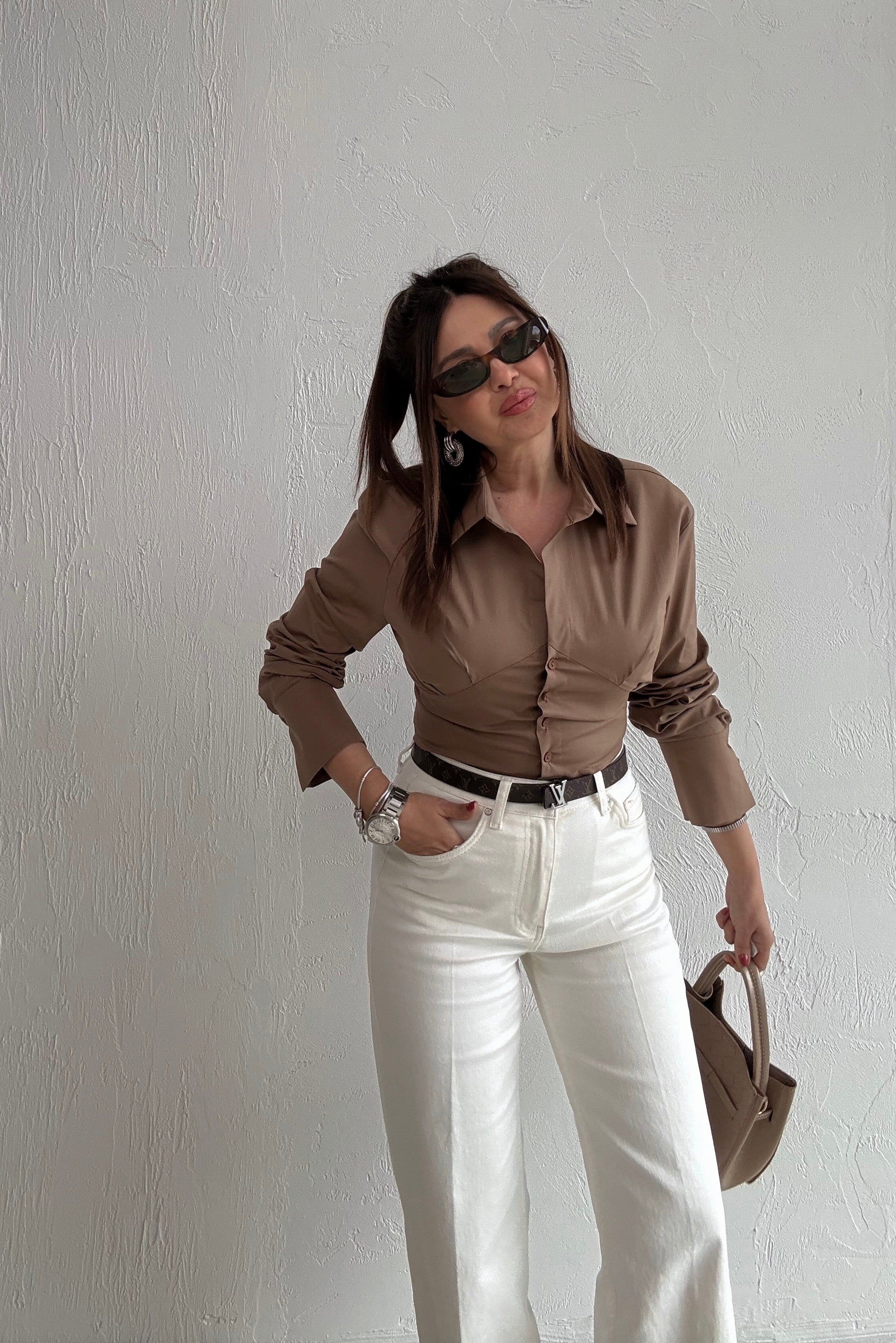 Latte Bağcıklı Gömlek 