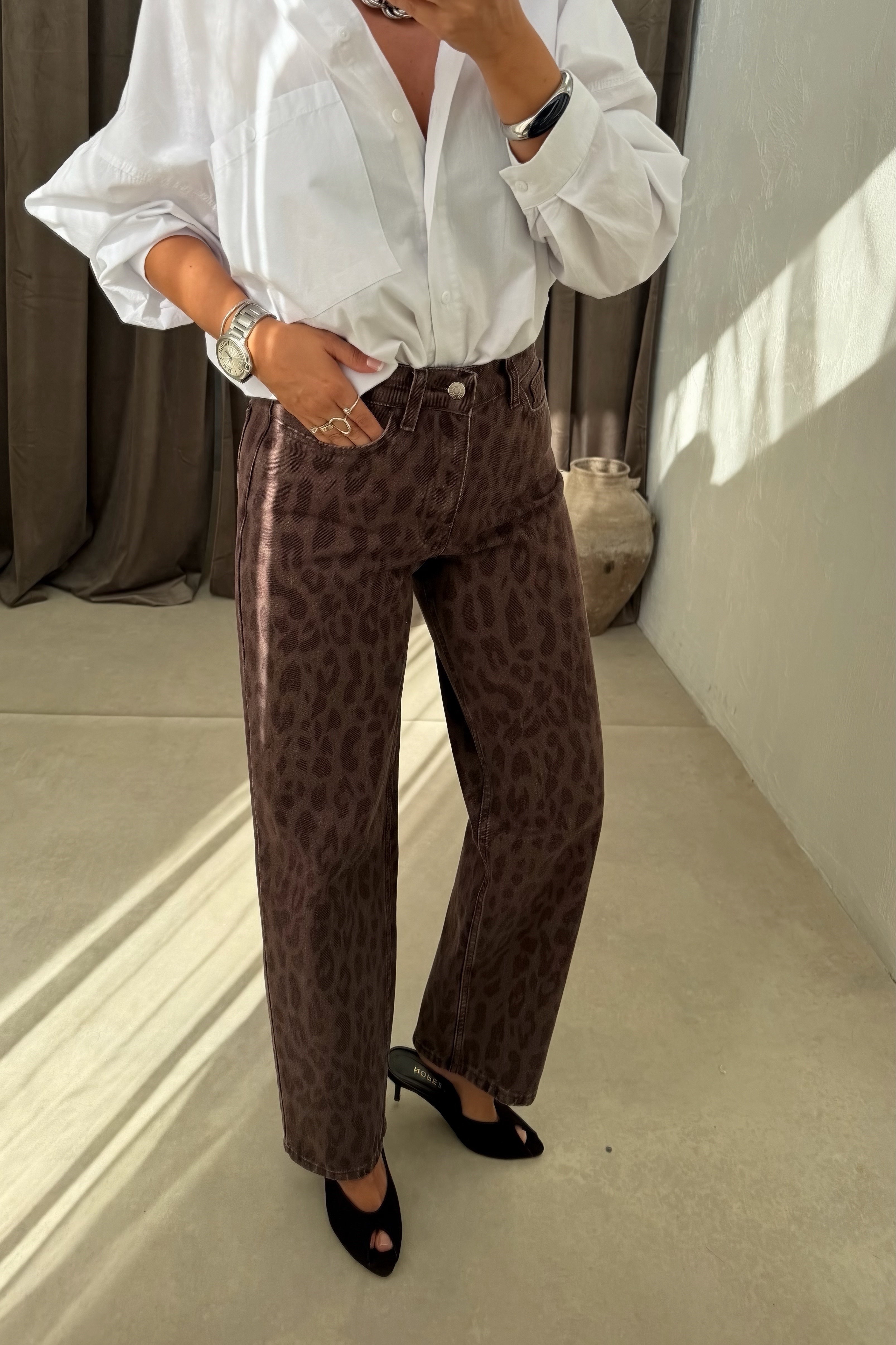 Leopar Desenli Jean KAHVERENGİ