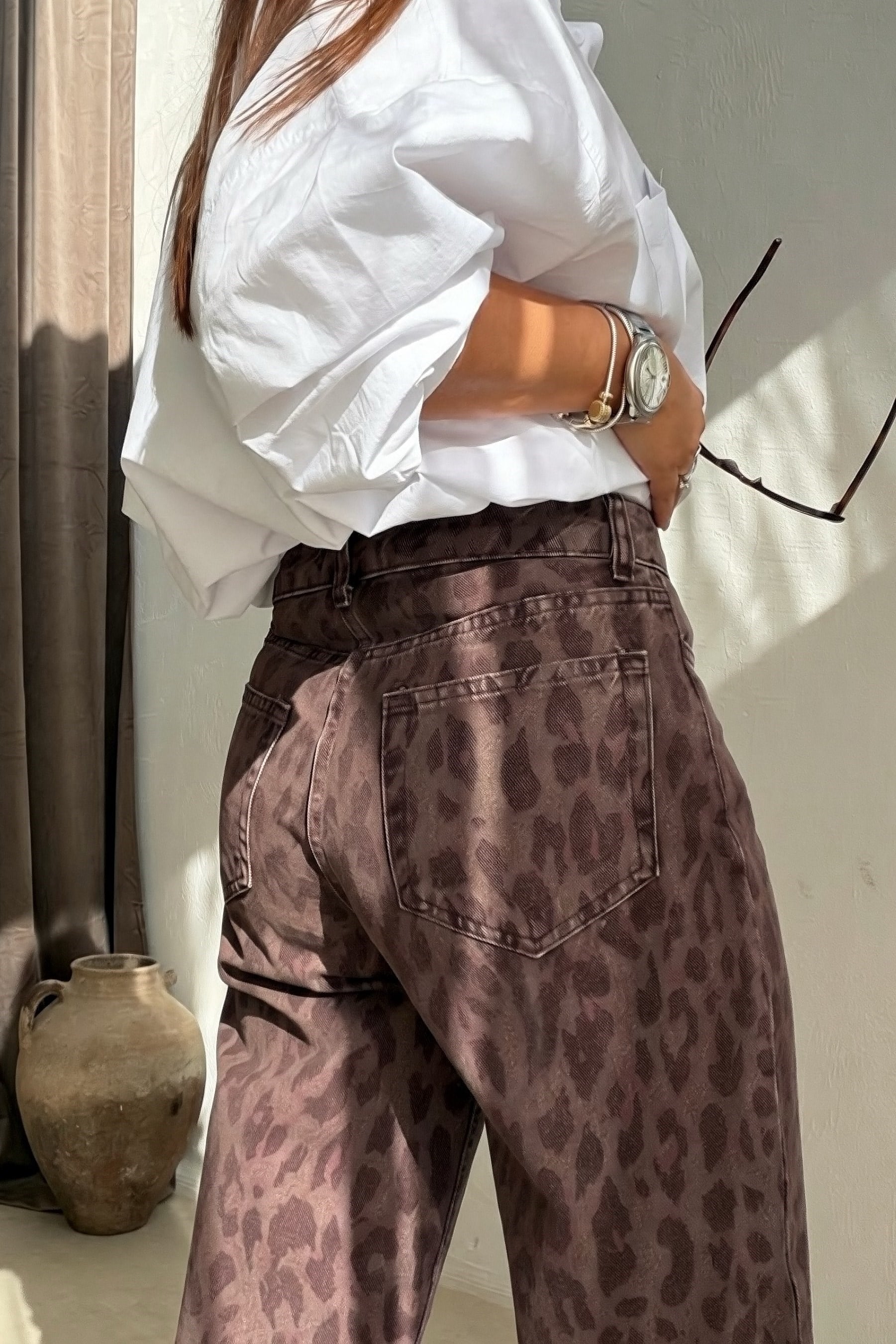 Leopar Desenli Jean KAHVERENGİ