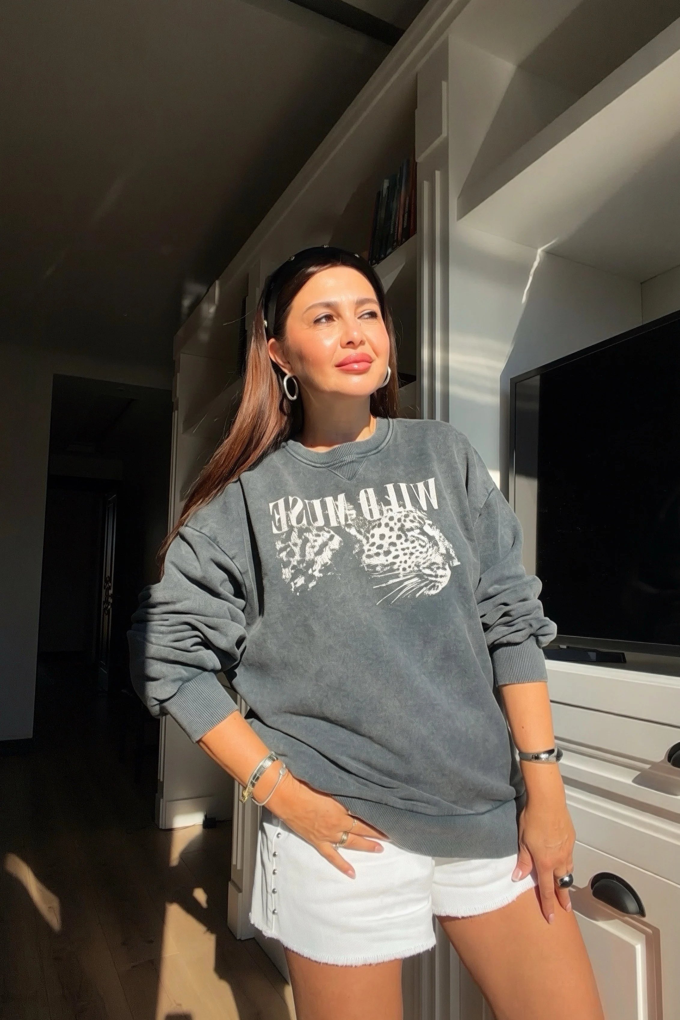 Leoparlı Sweatshirt ANTRASİT