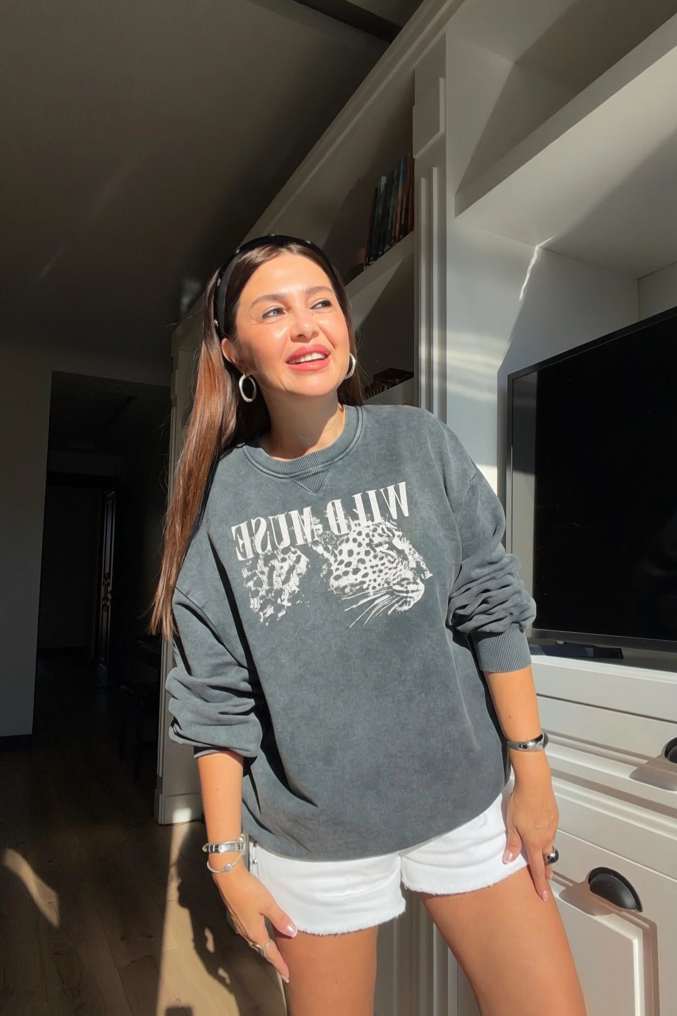 Leoparlı Sweatshirt ANTRASİT
