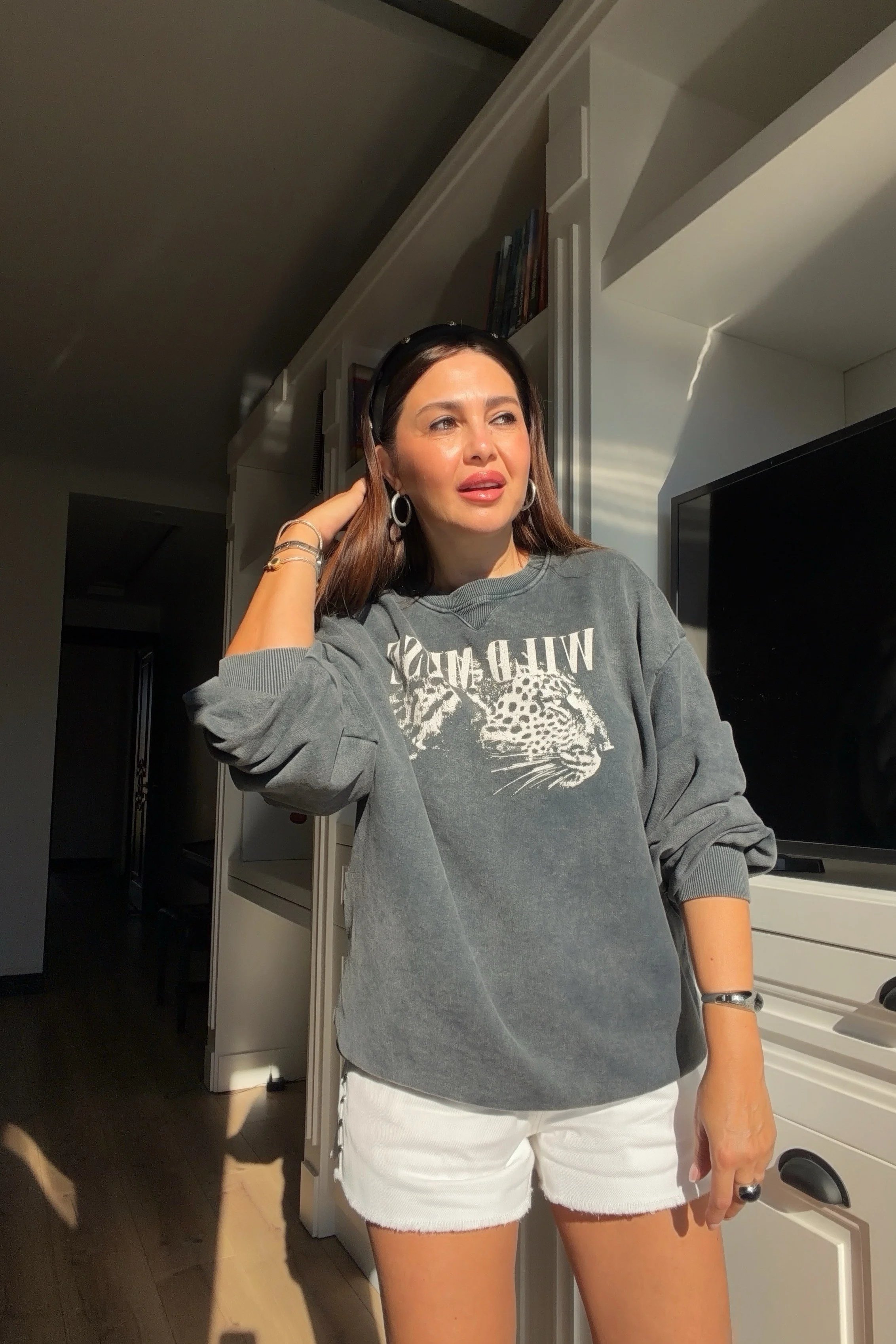 Leoparlı Sweatshirt ANTRASİT