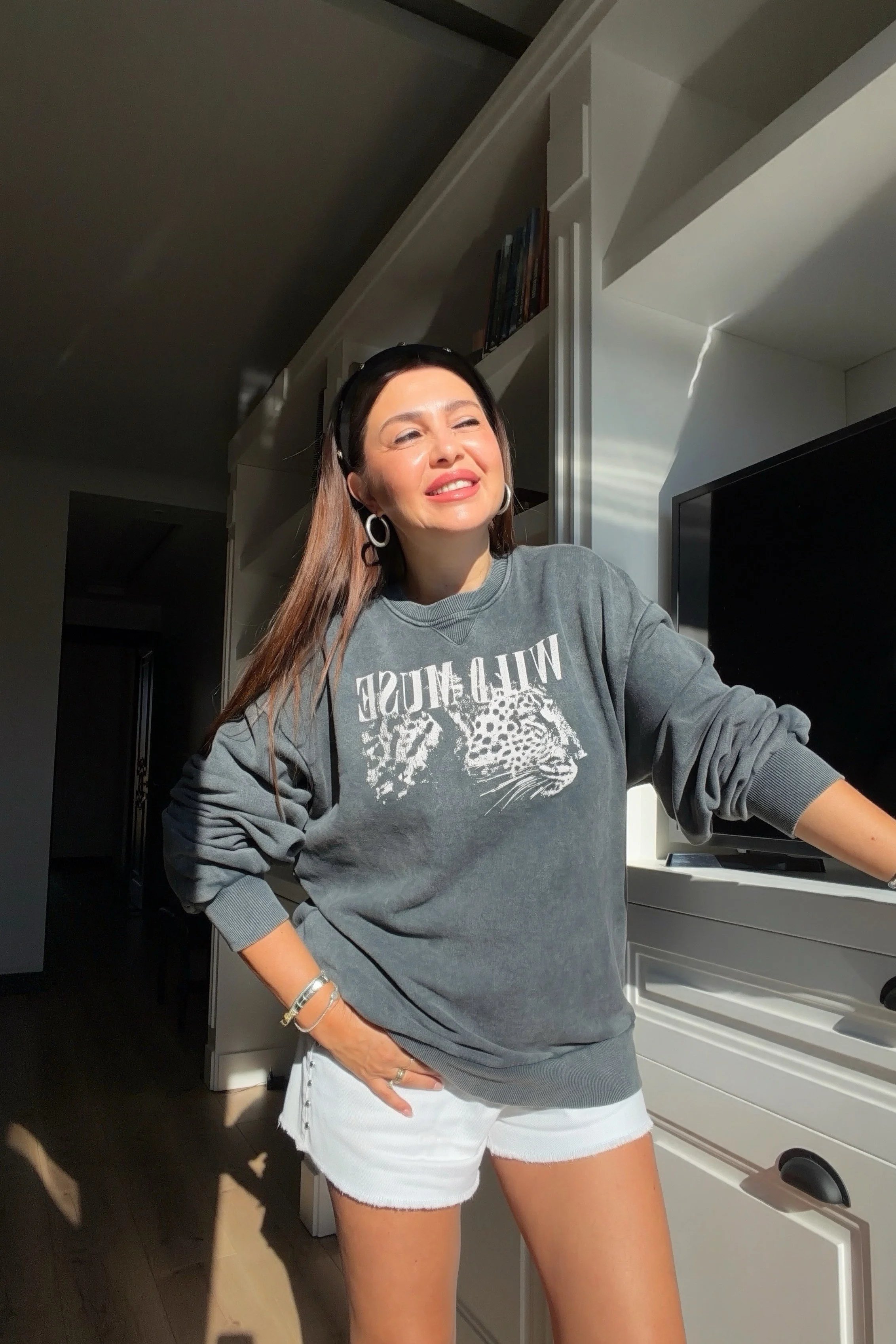 Leoparlı Sweatshirt ANTRASİT