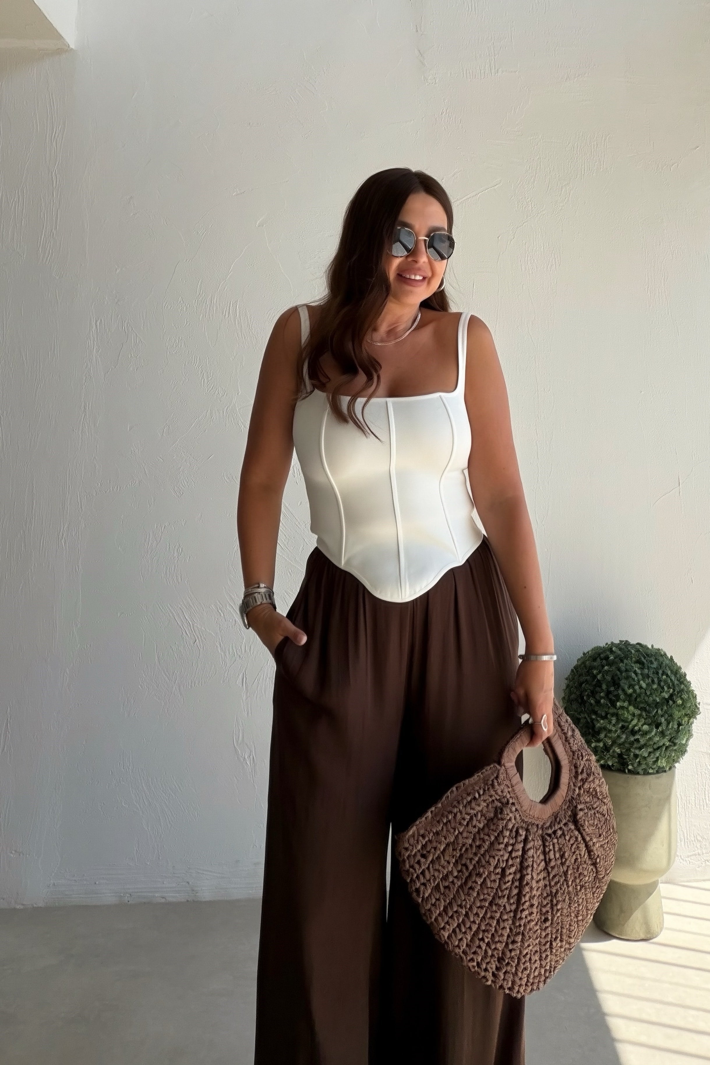 Likralı Korse Atlet BEYAZ