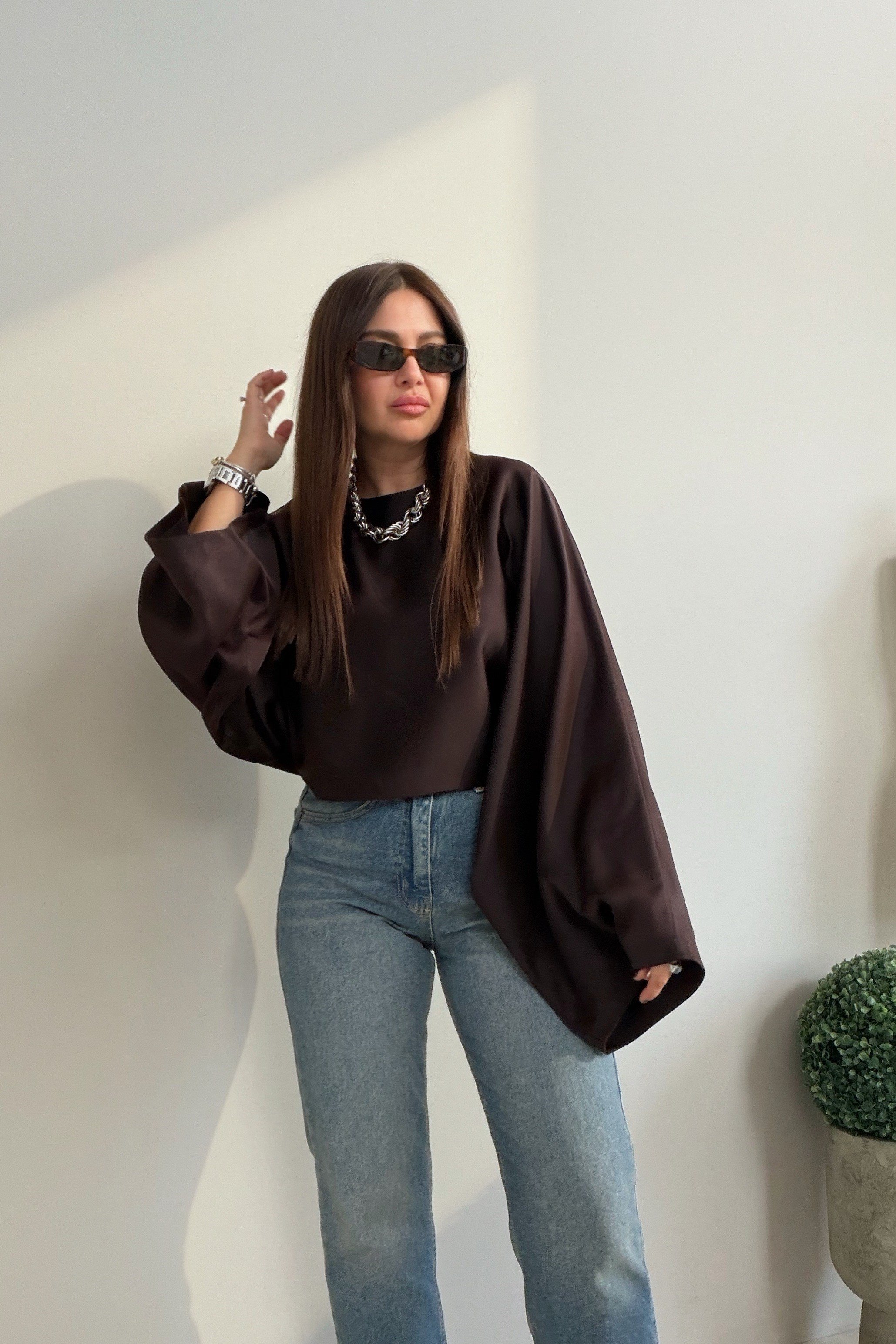 Lune Bluz KAHVERENGİ