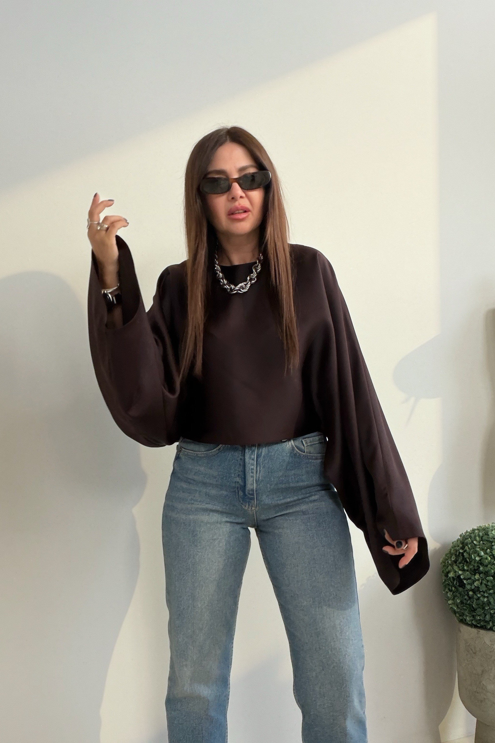 Lune Bluz KAHVERENGİ