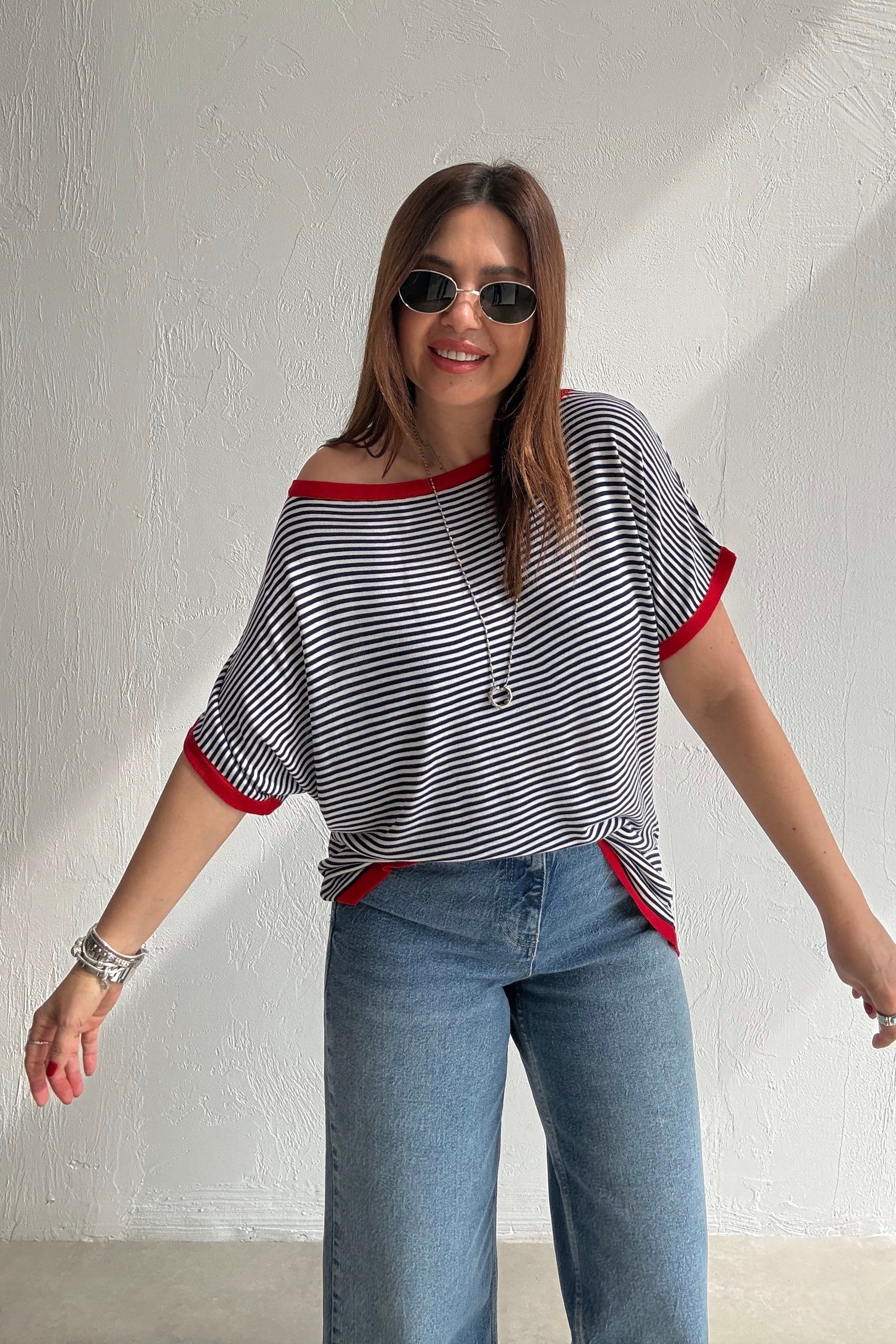 Marin Çizgili Bluz