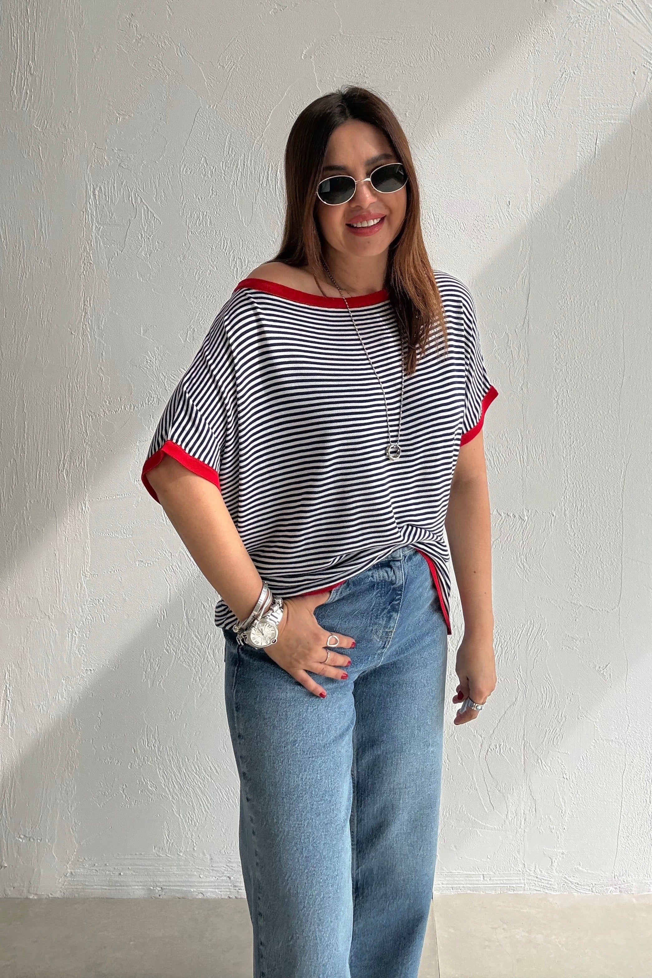 Marin Çizgili Bluz