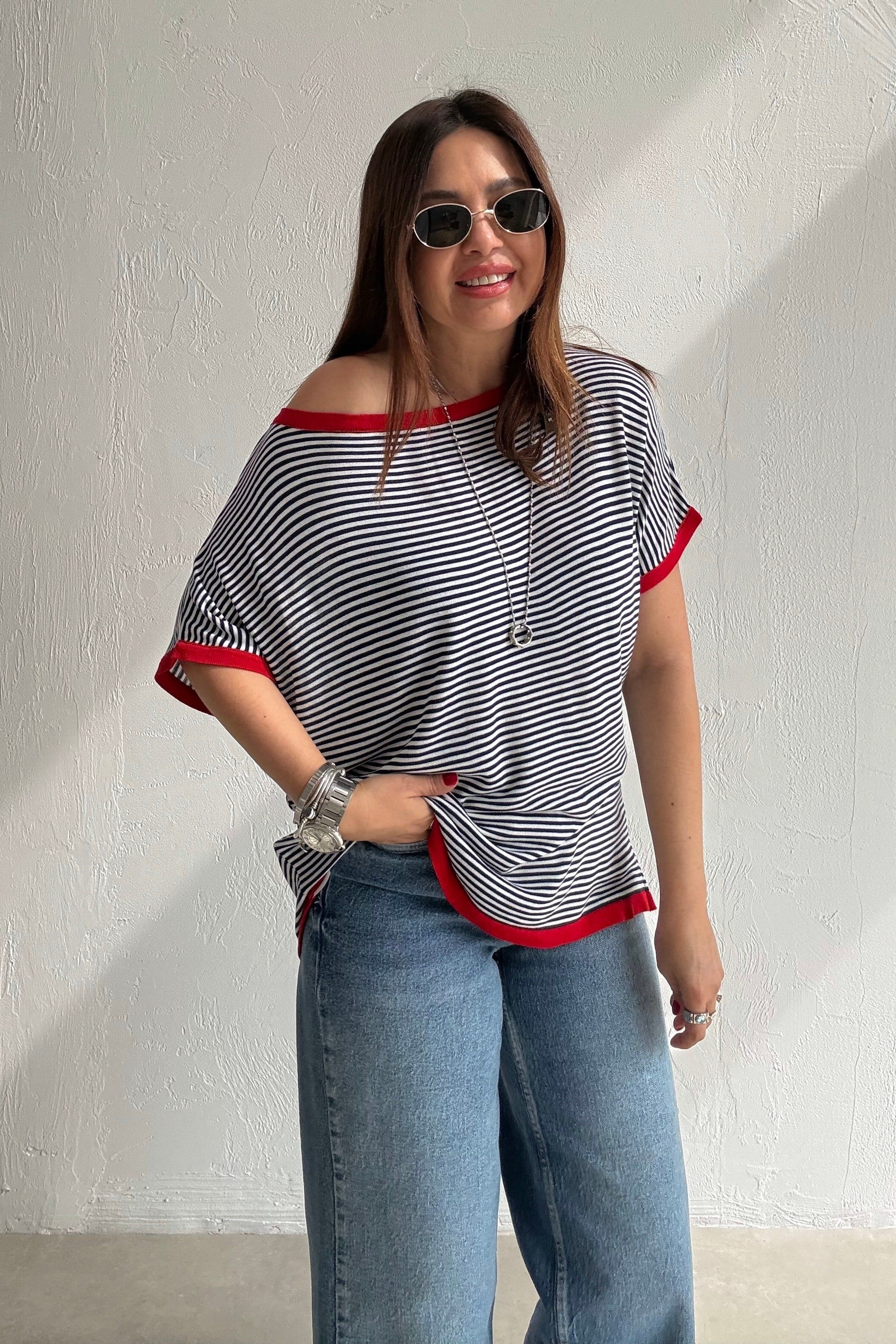 Marin Çizgili Bluz