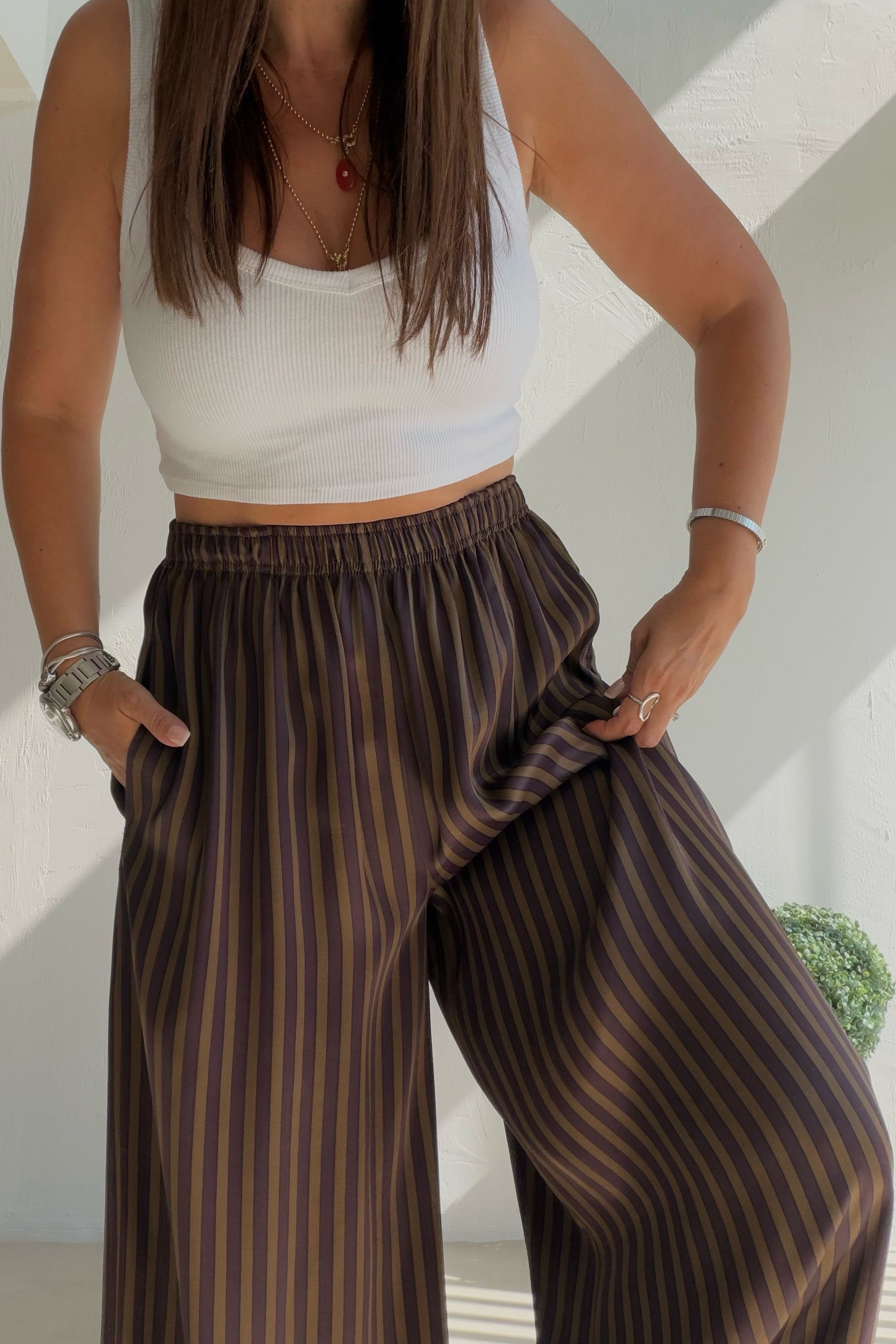 Marin Çizgili Pantalon KAHVERENGİ