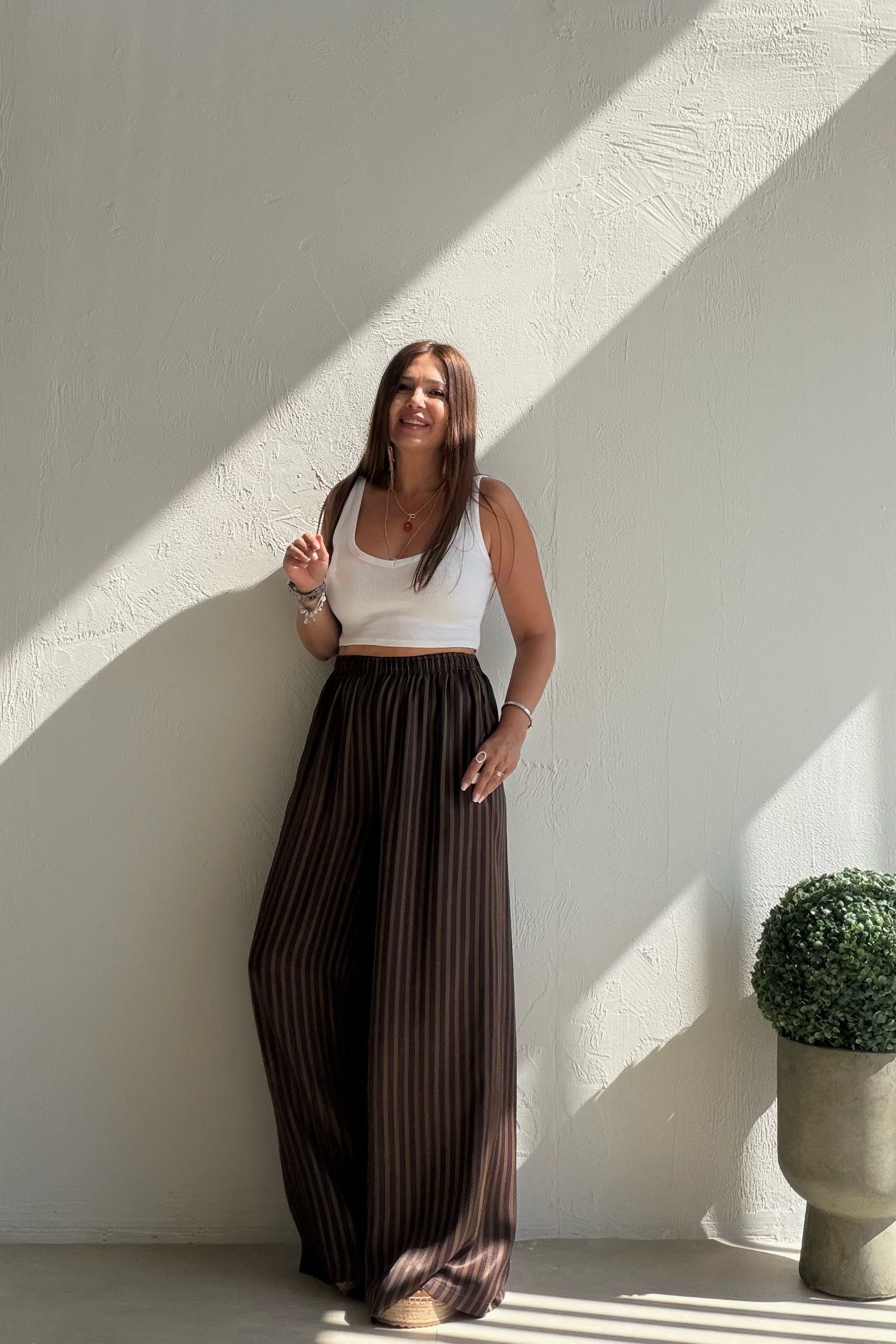 Marin Çizgili Pantalon KAHVERENGİ