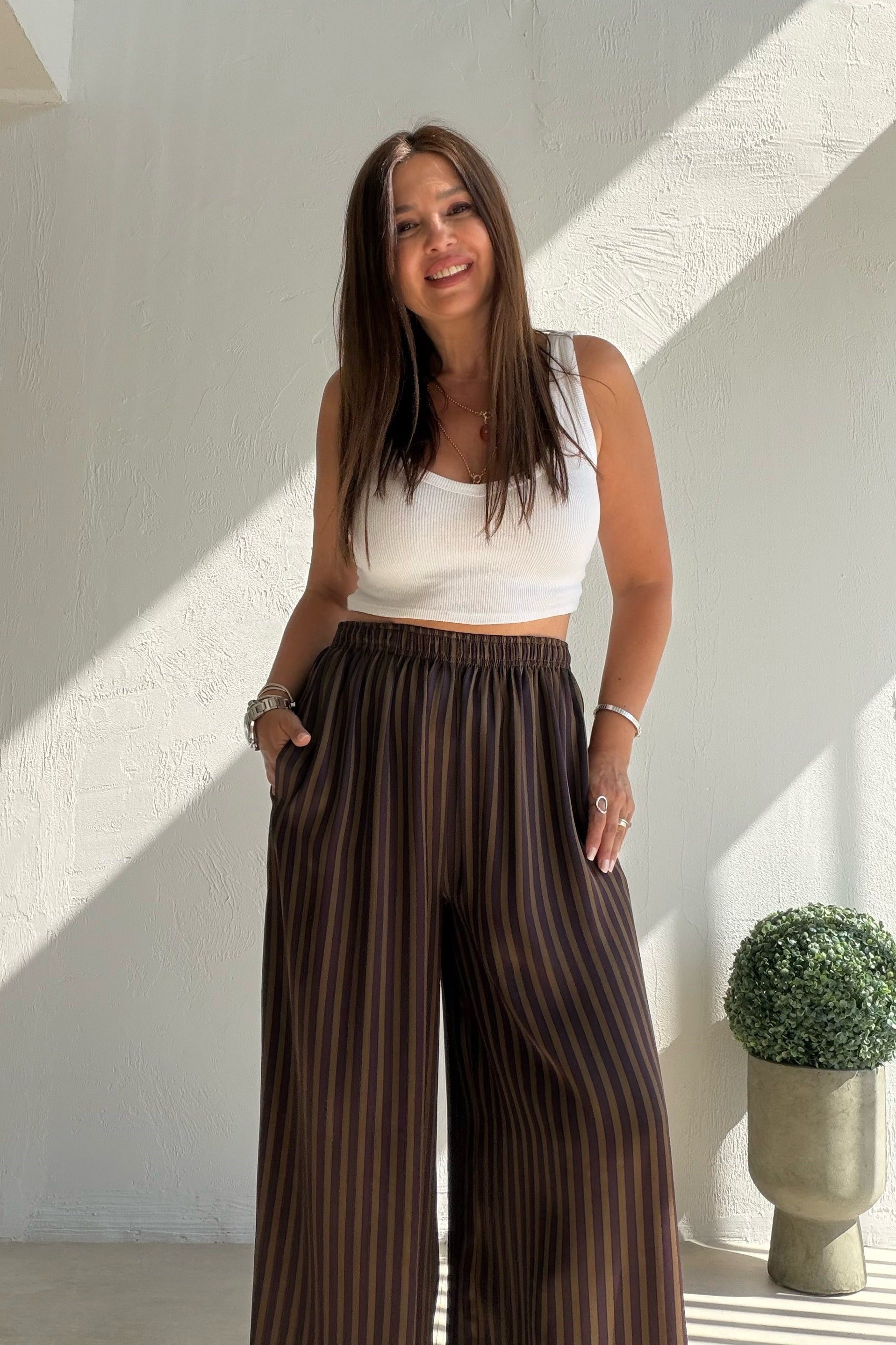 Marin Çizgili Pantalon KAHVERENGİ