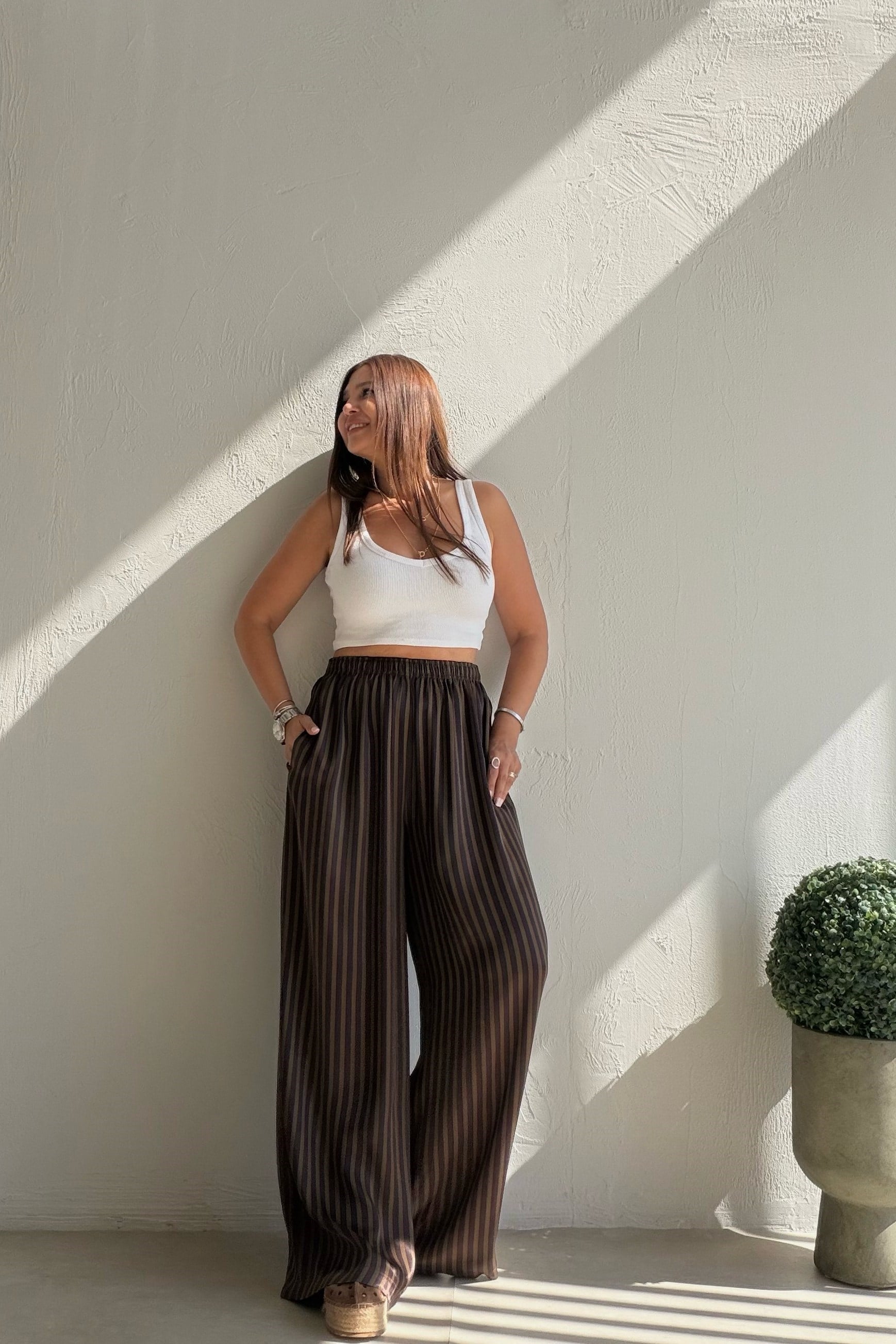 Marin Çizgili Pantalon KAHVERENGİ