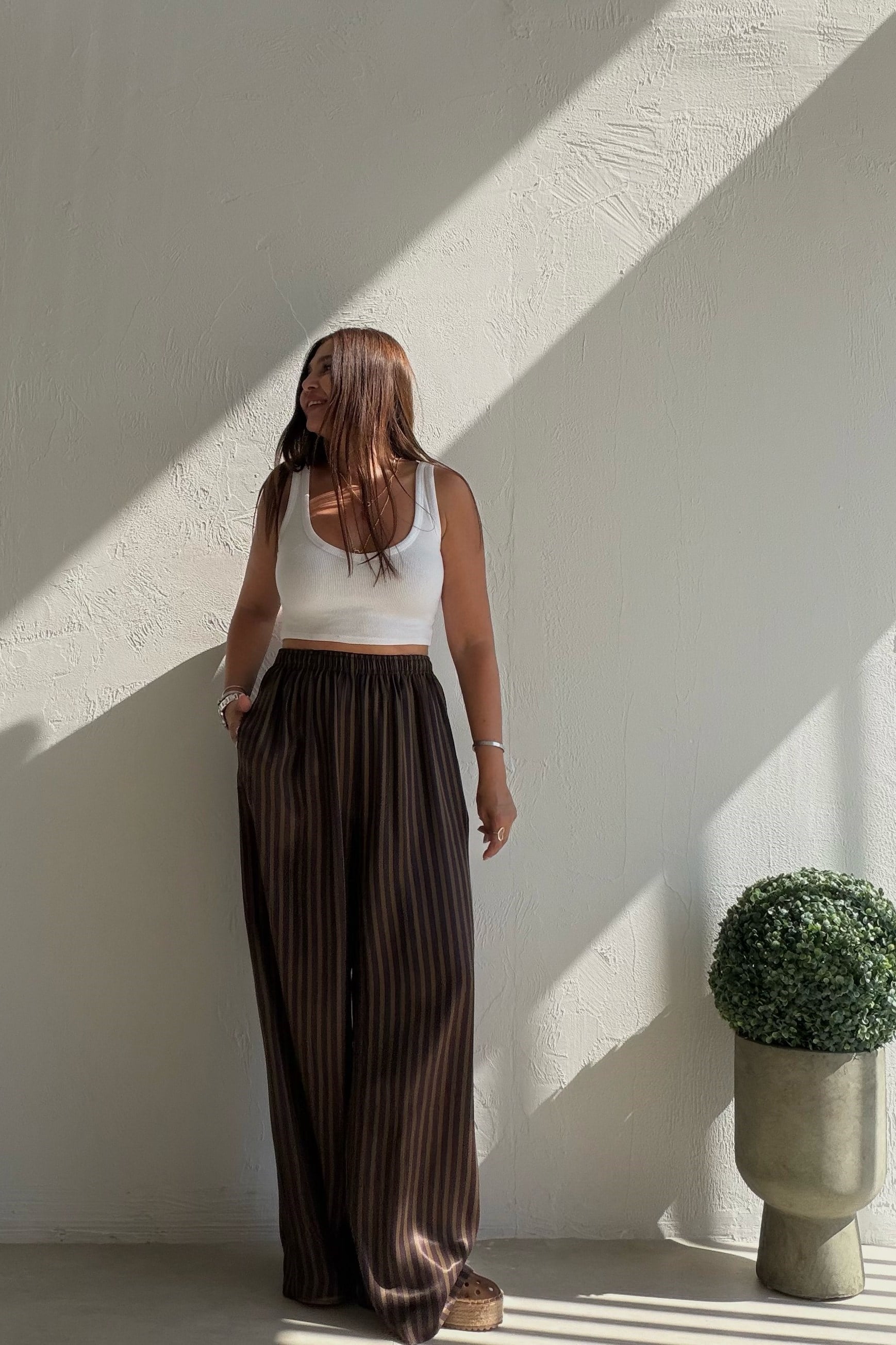 Marin Çizgili Pantalon KAHVERENGİ
