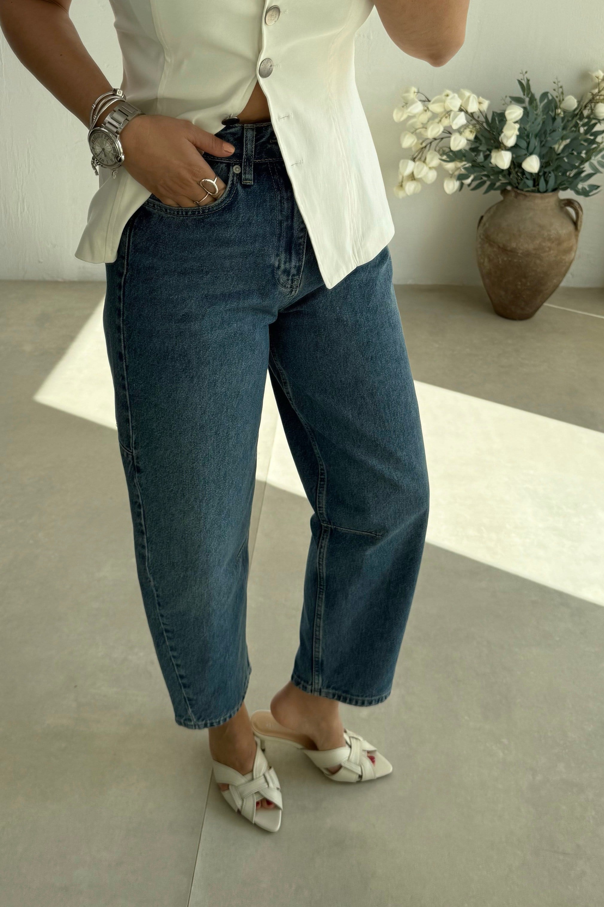 Mavi Balon Dikişli Jean 