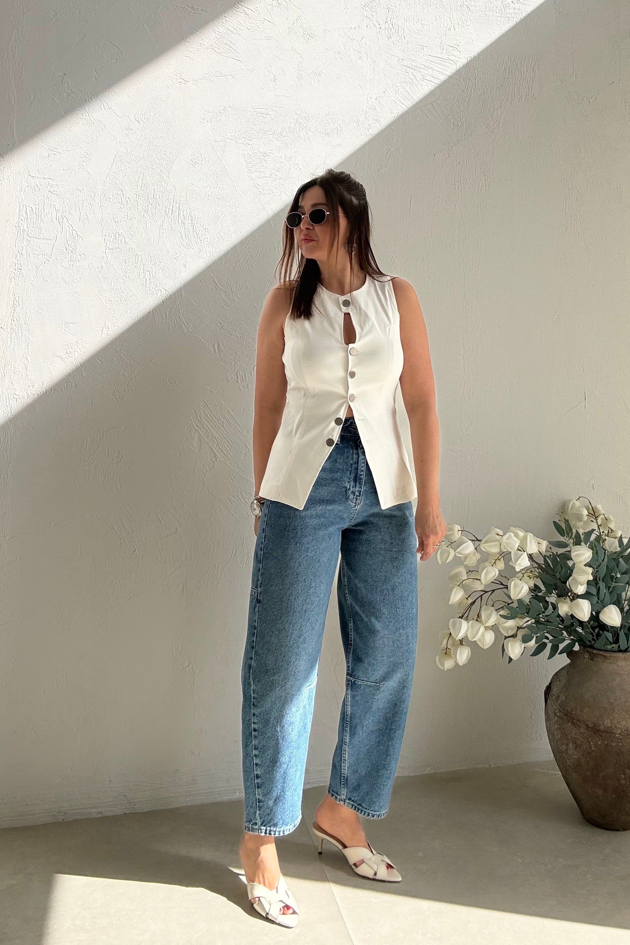 Mavi Balon Dikişli Jean 