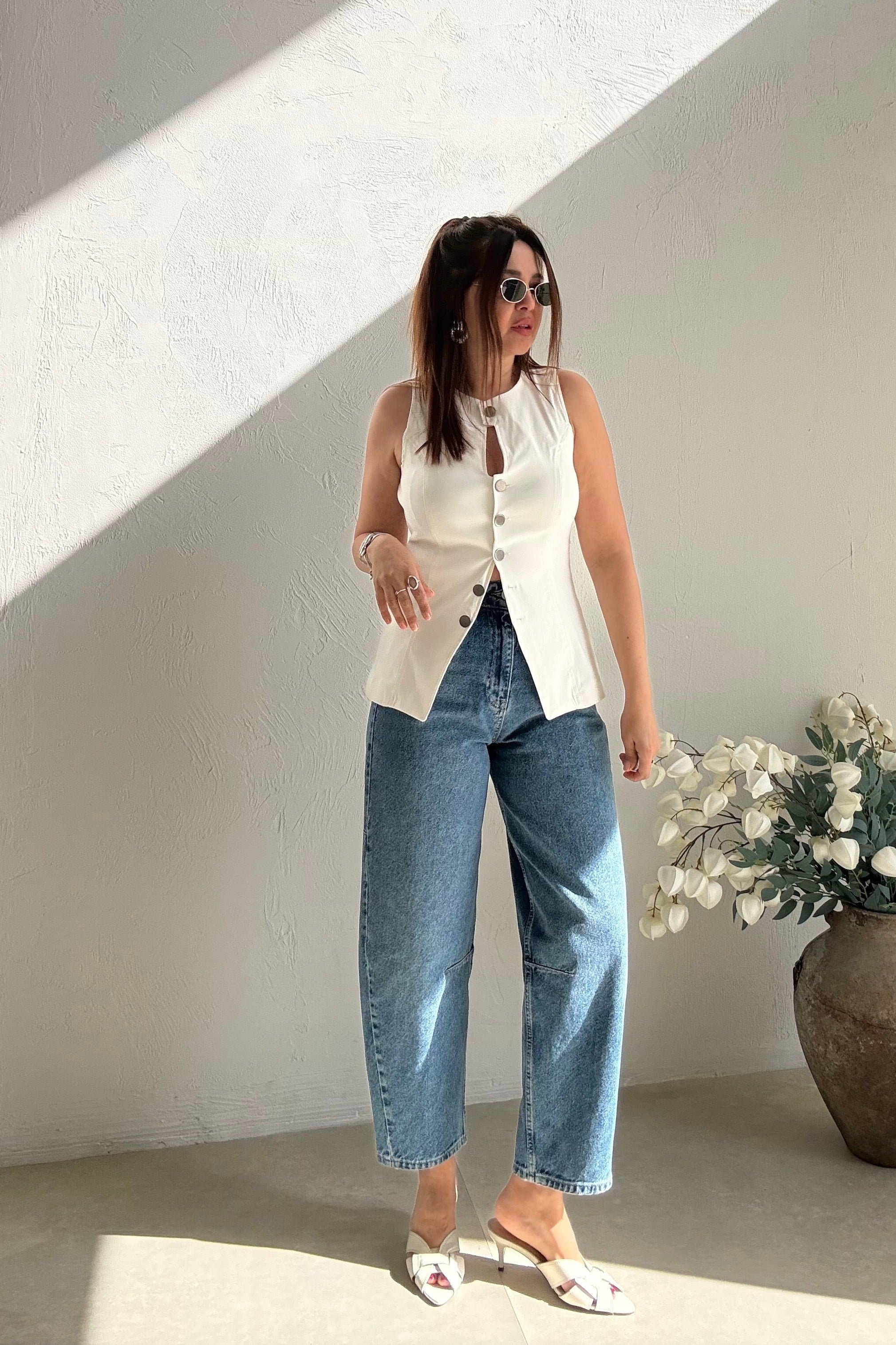 Mavi Balon Dikişli Jean 