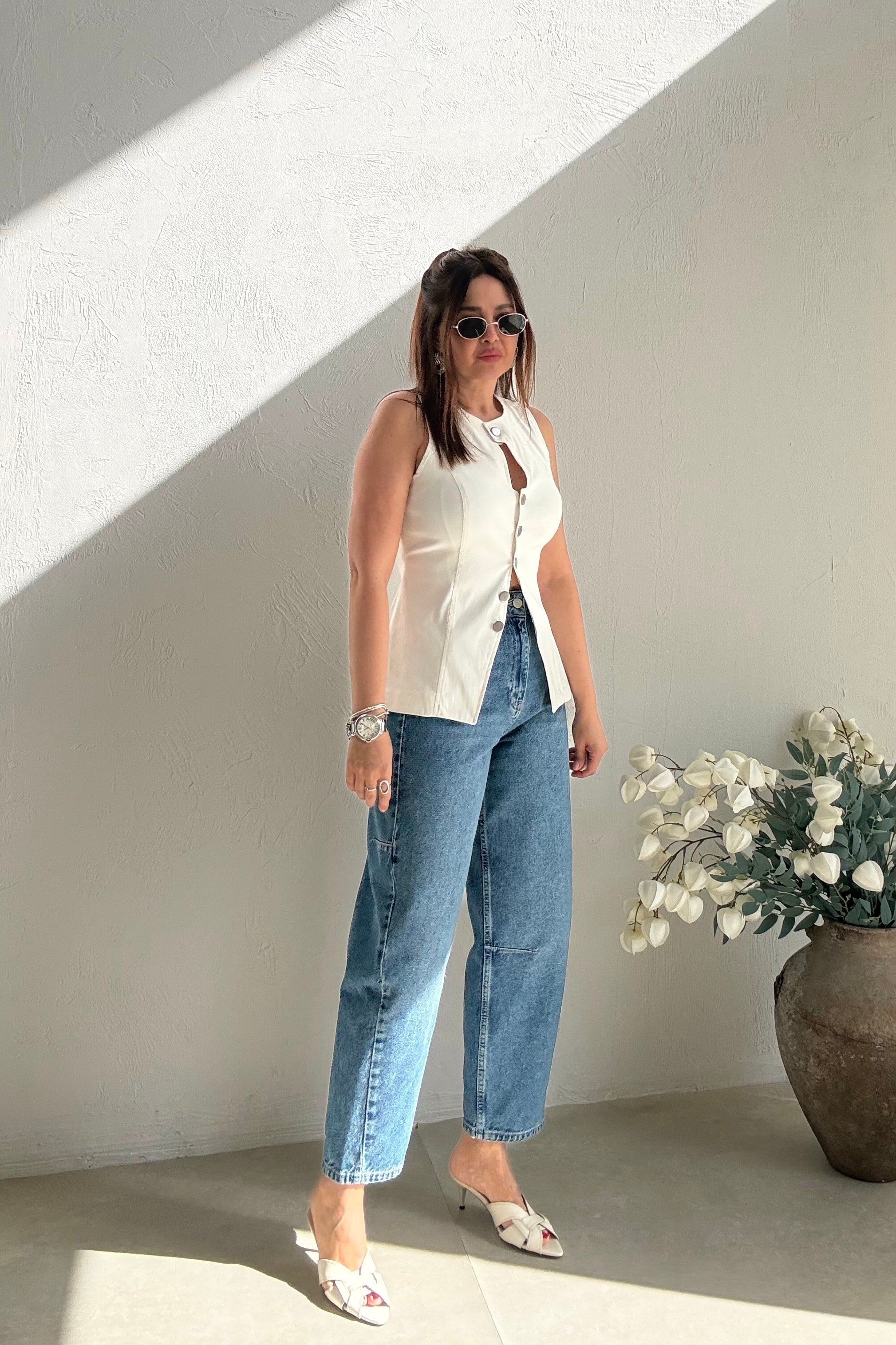 Mavi Balon Dikişli Jean 