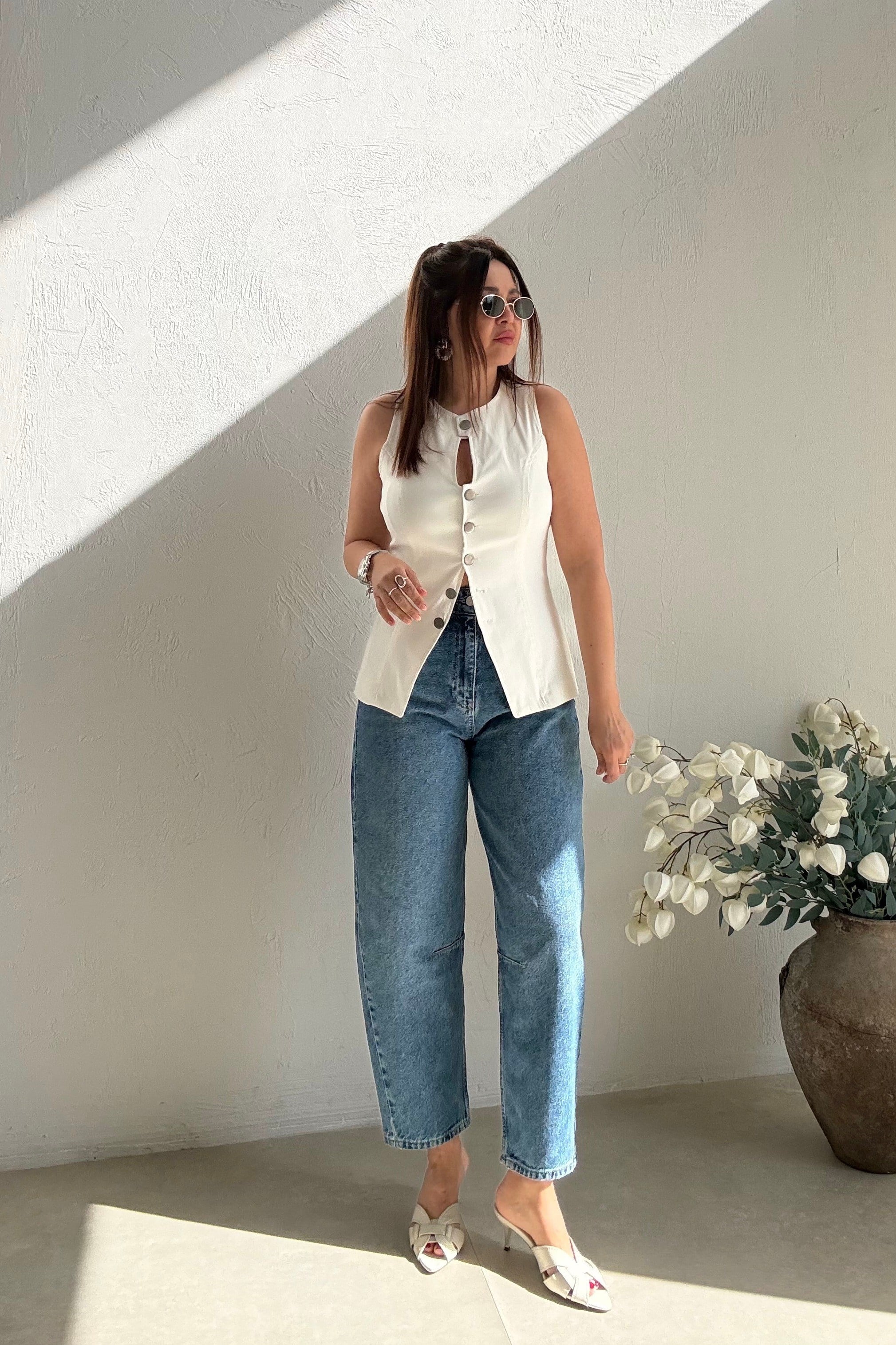 Mavi Balon Dikişli Jean 