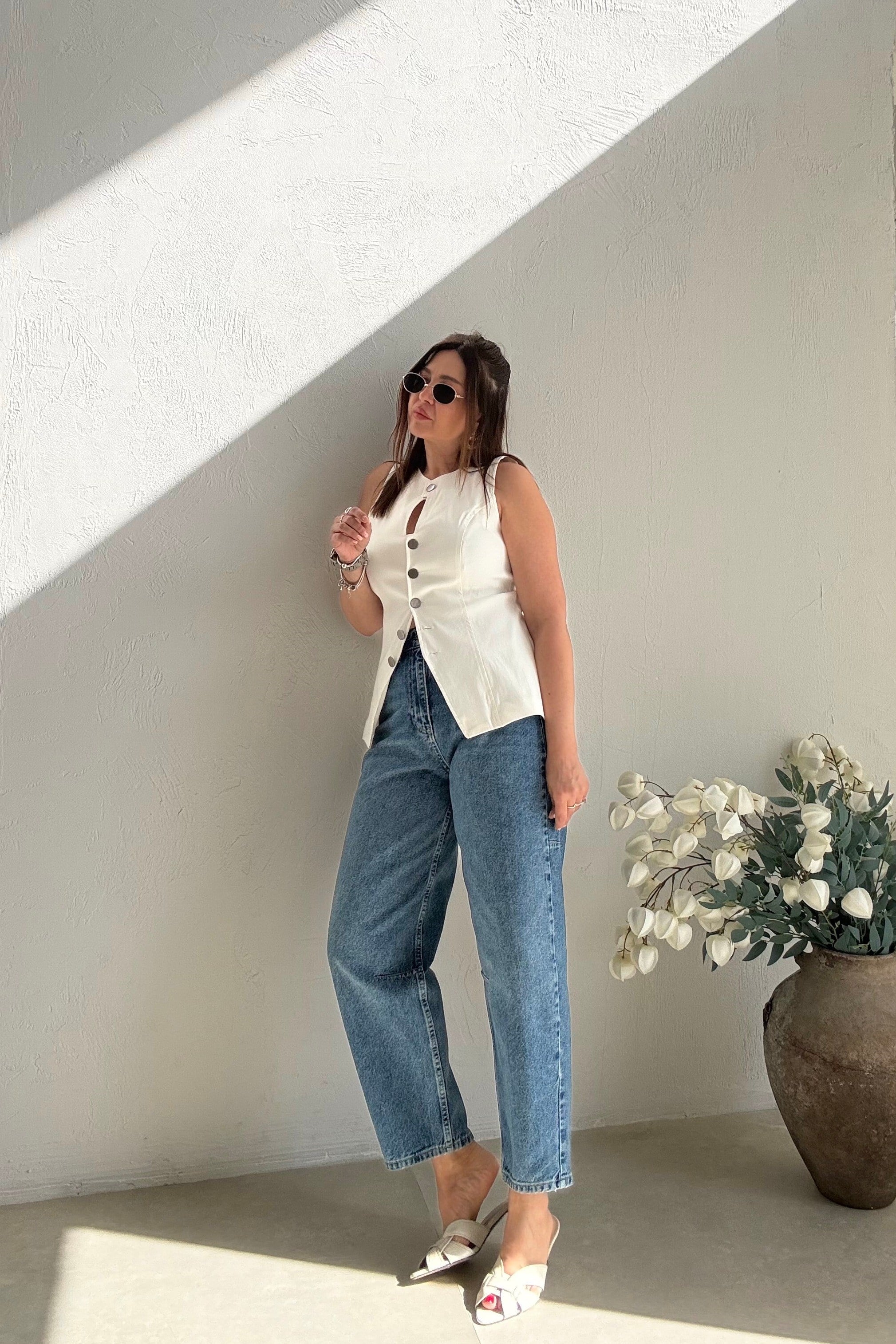 Mavi Balon Dikişli Jean 