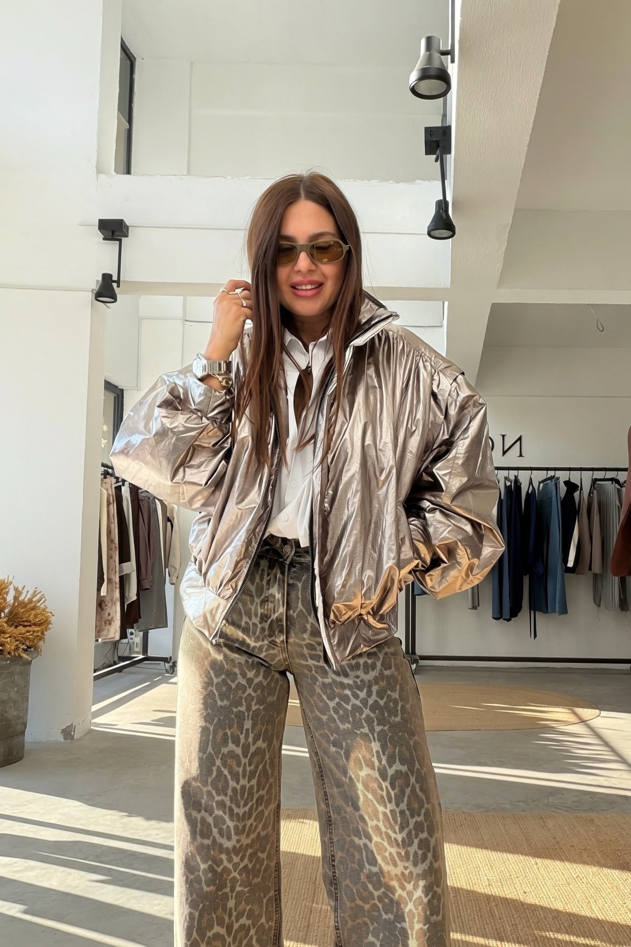 Metalik Bomber Ceket SİLVER