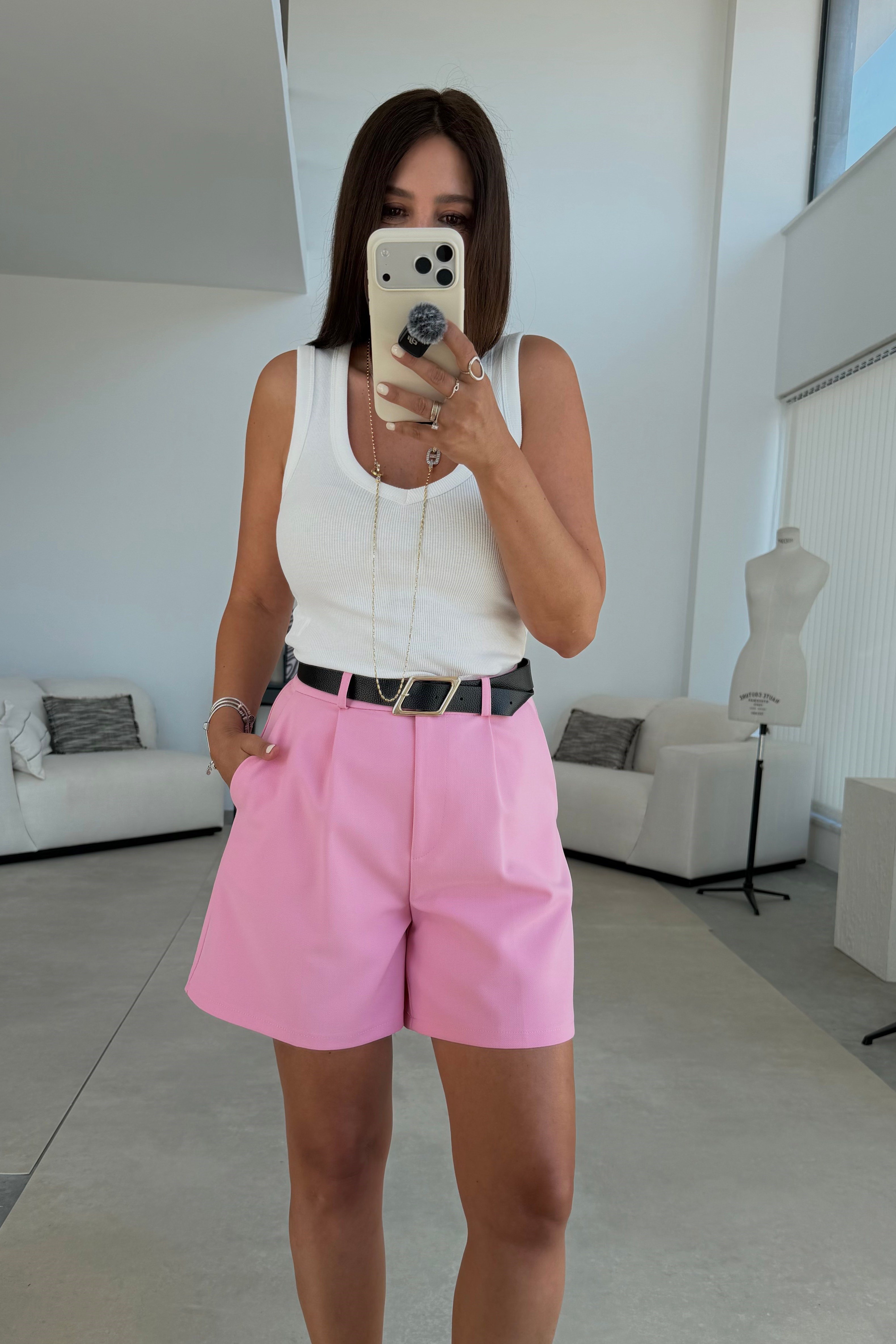Milan Pileli Şort PEMBE