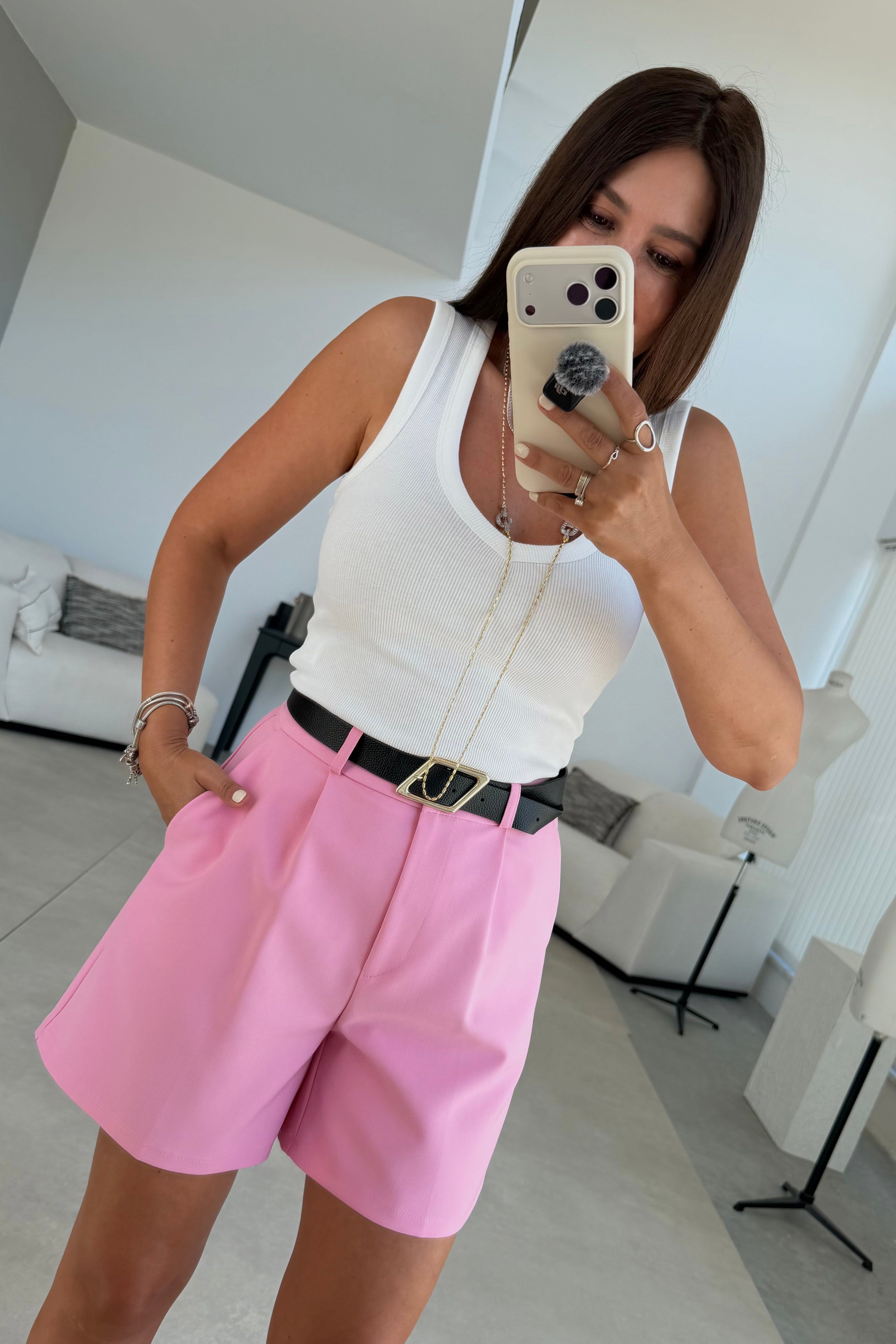 Milan Pileli Şort PEMBE