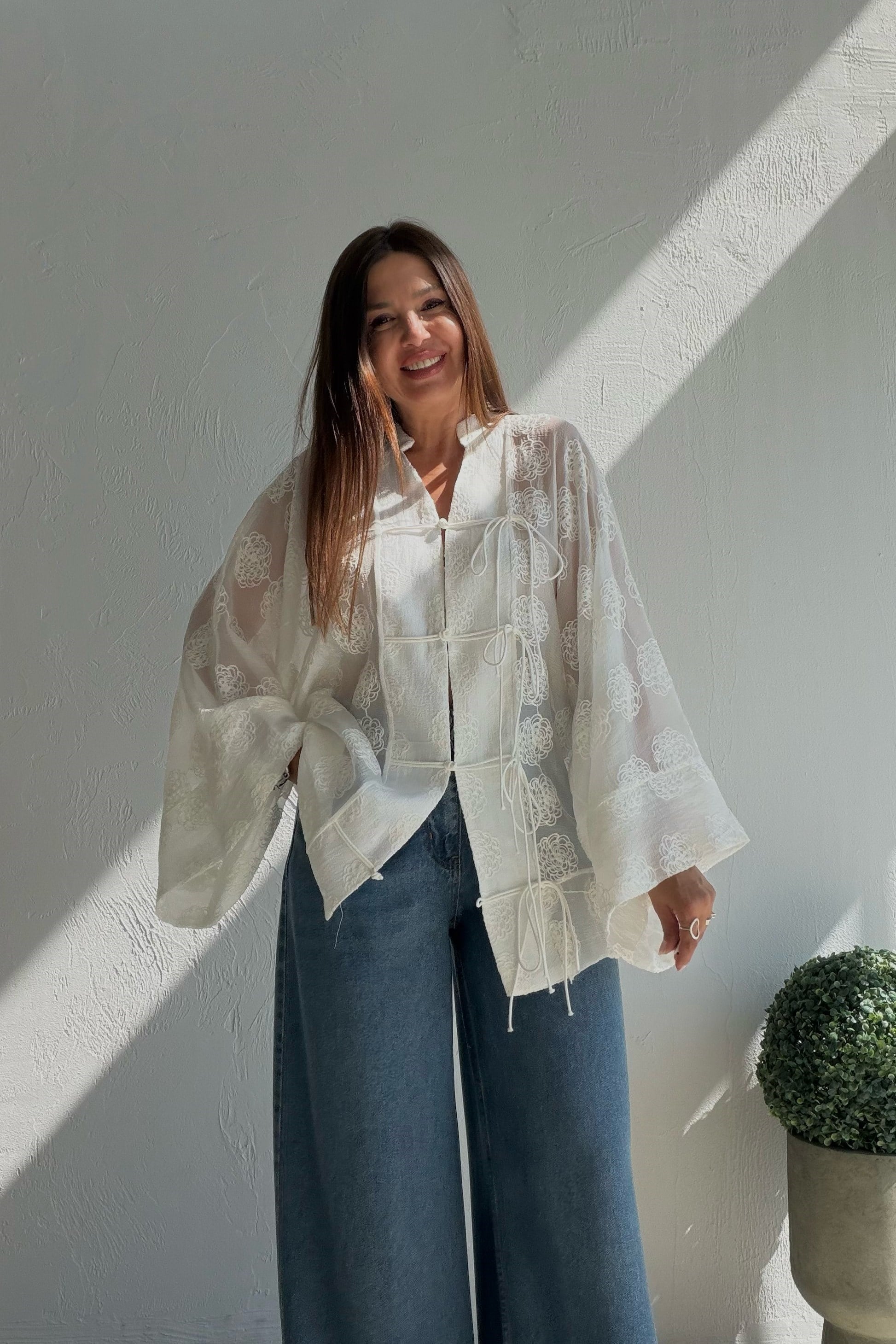 Nakış İşlemeli Kimono BEYAZ