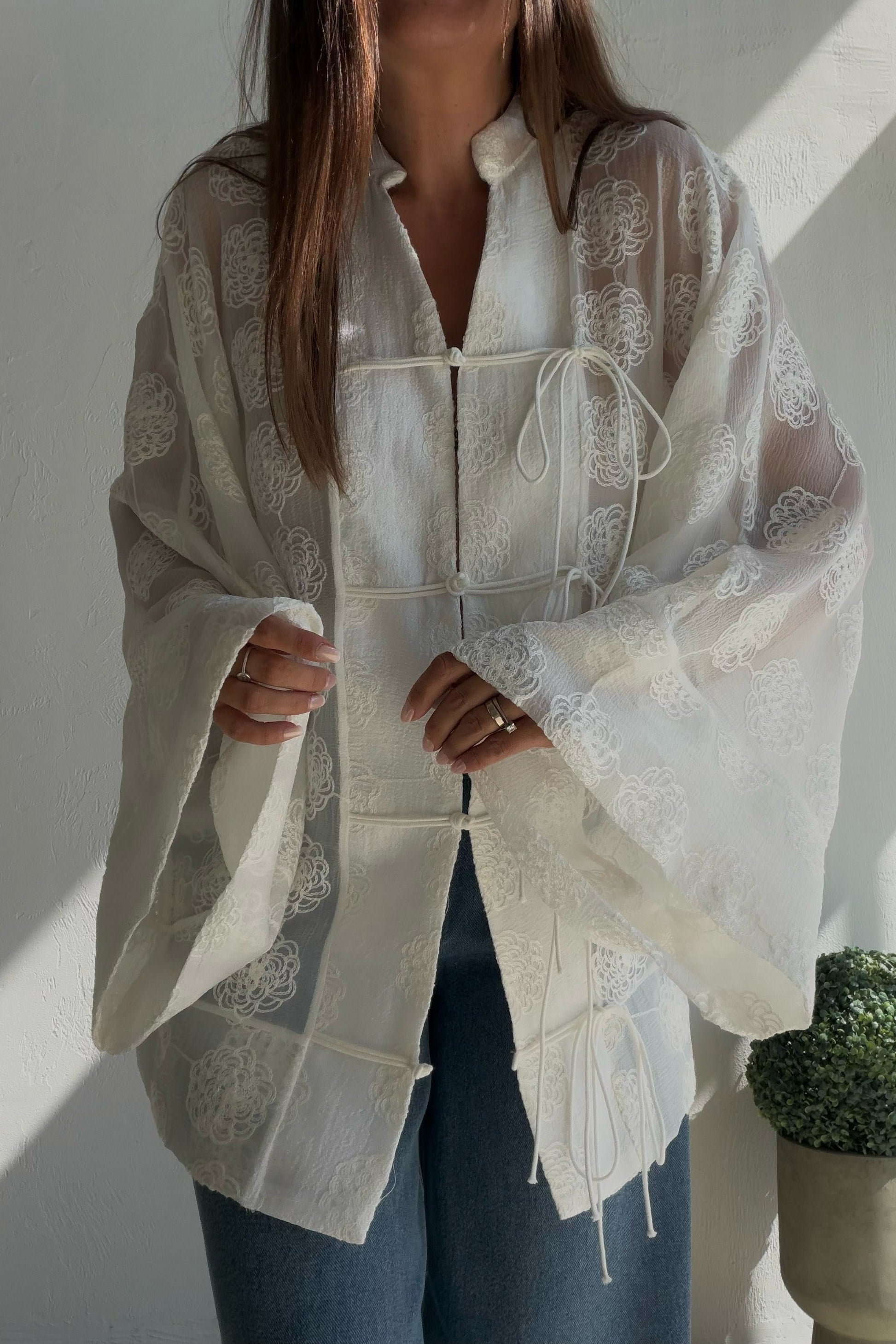 Nakış İşlemeli Kimono BEYAZ