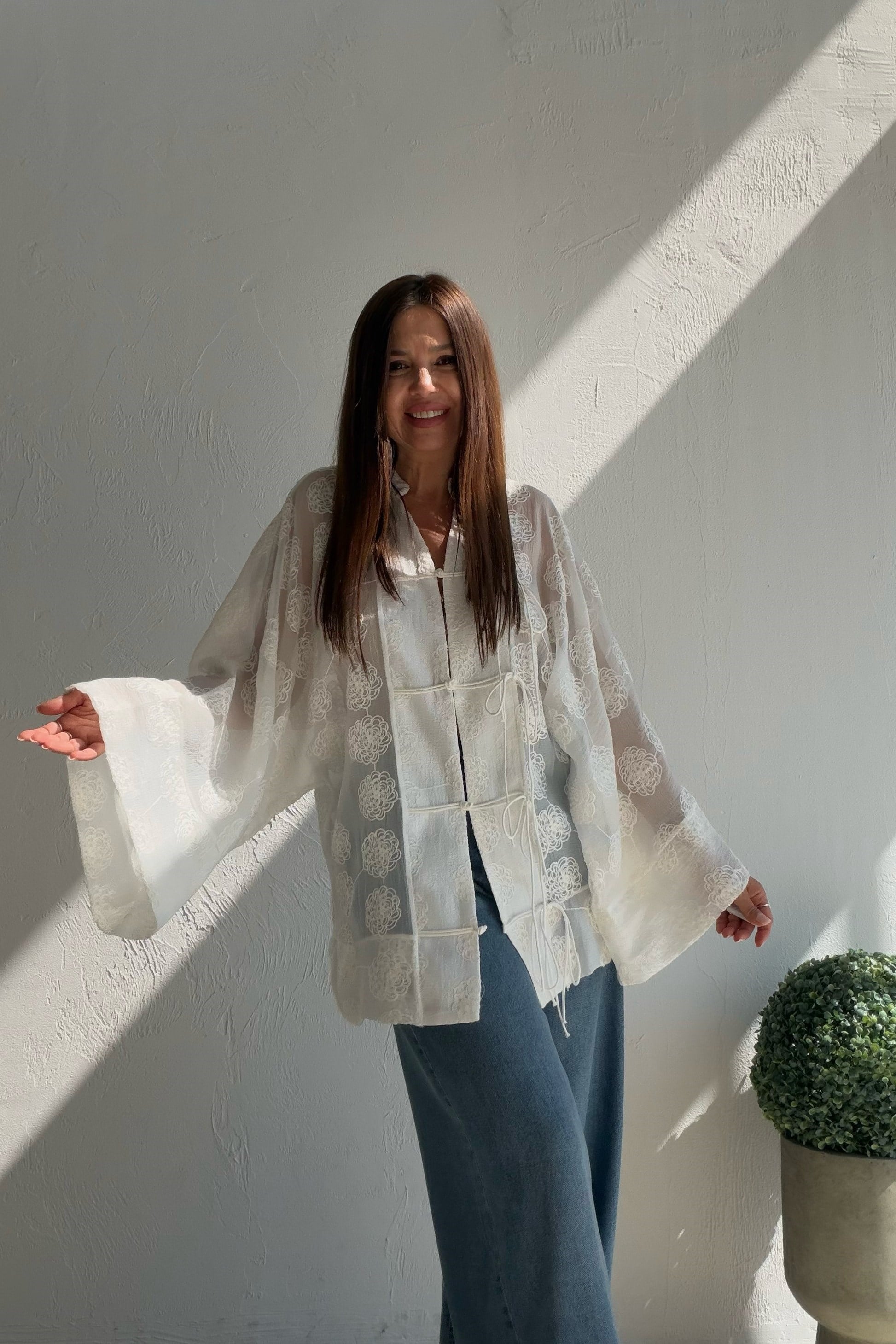 Nakış İşlemeli Kimono BEYAZ