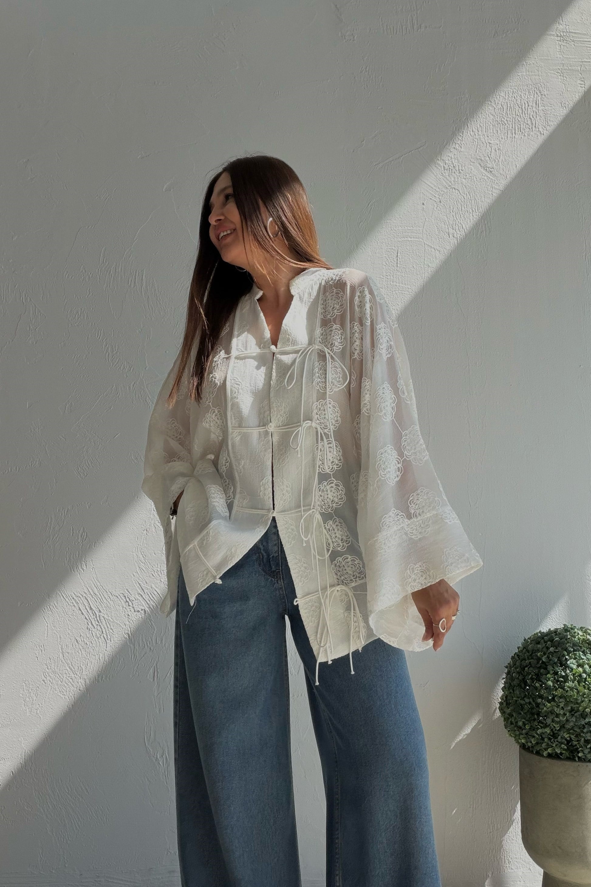 Nakış İşlemeli Kimono BEYAZ