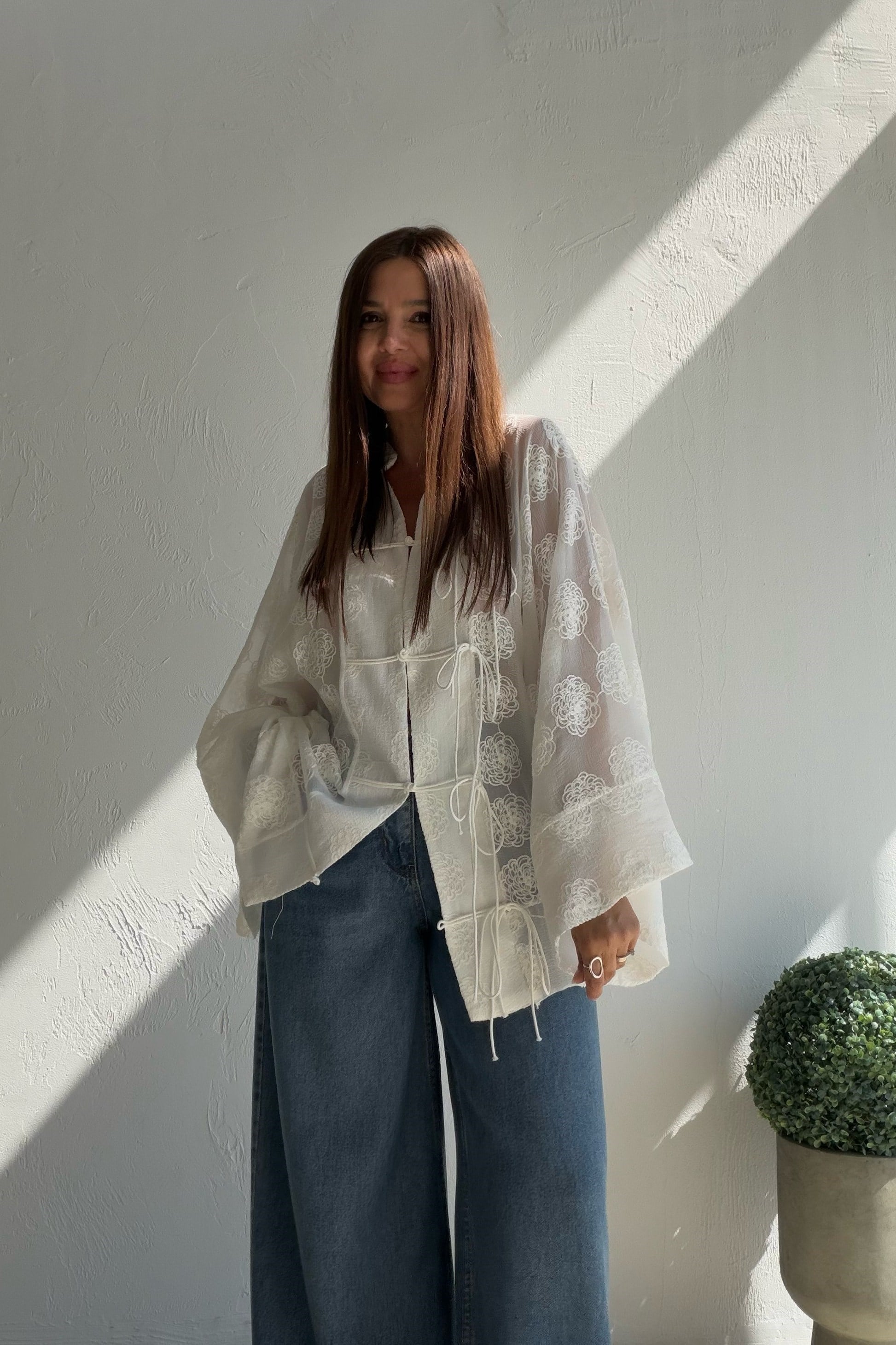 Nakış İşlemeli Kimono BEYAZ